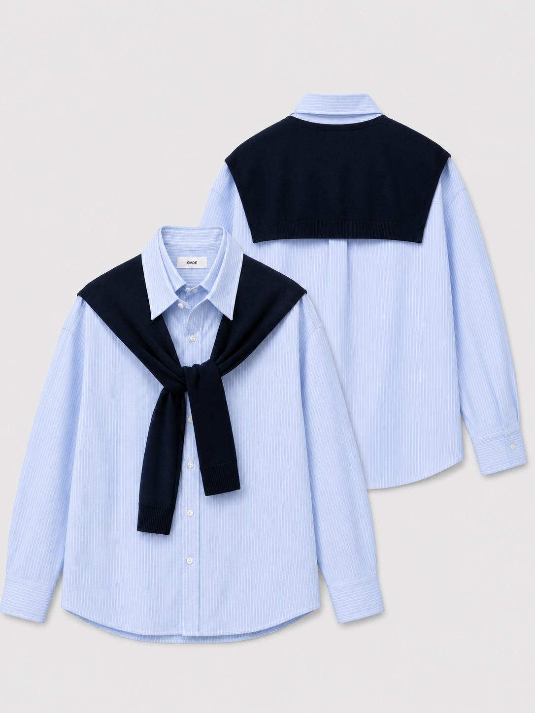 [Set] 더블 카라 스트라이프 니트 셔츠 (2 colors)
