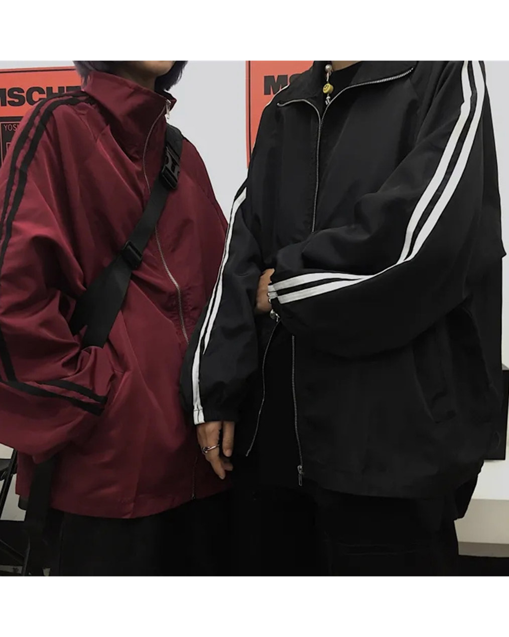 커플 두줄 배색 바람막이