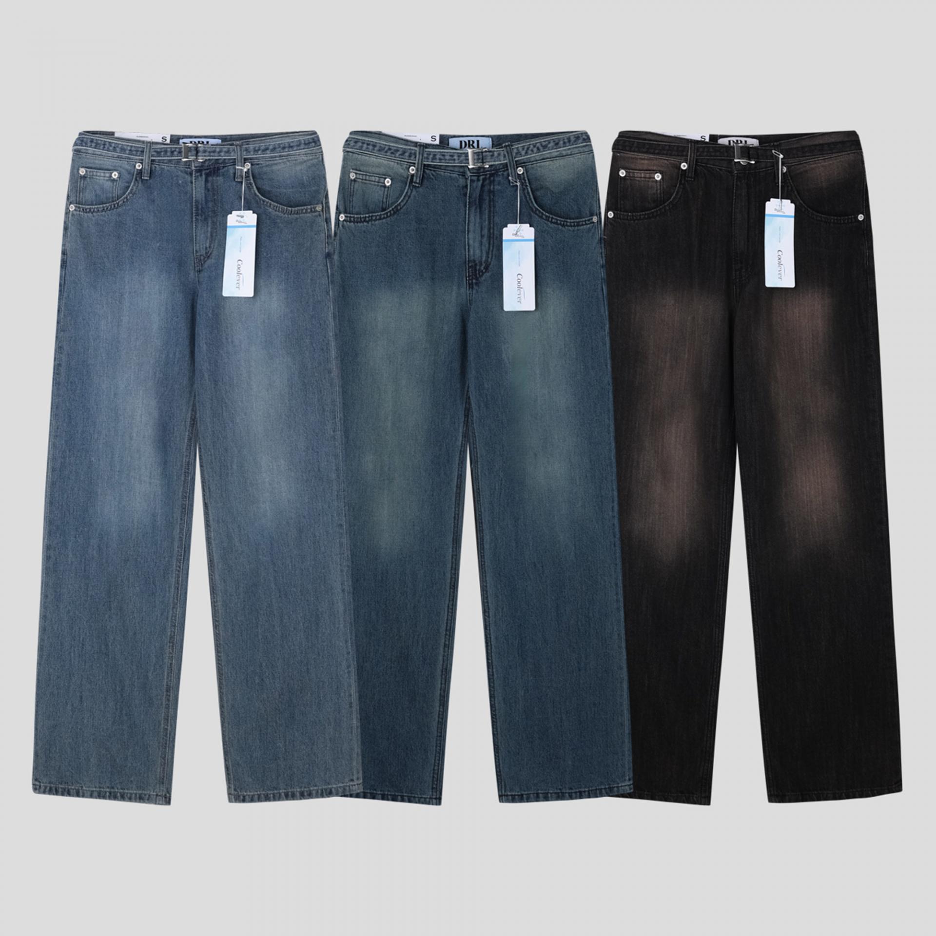 남자 벨트 세미와이드 데님 팬츠