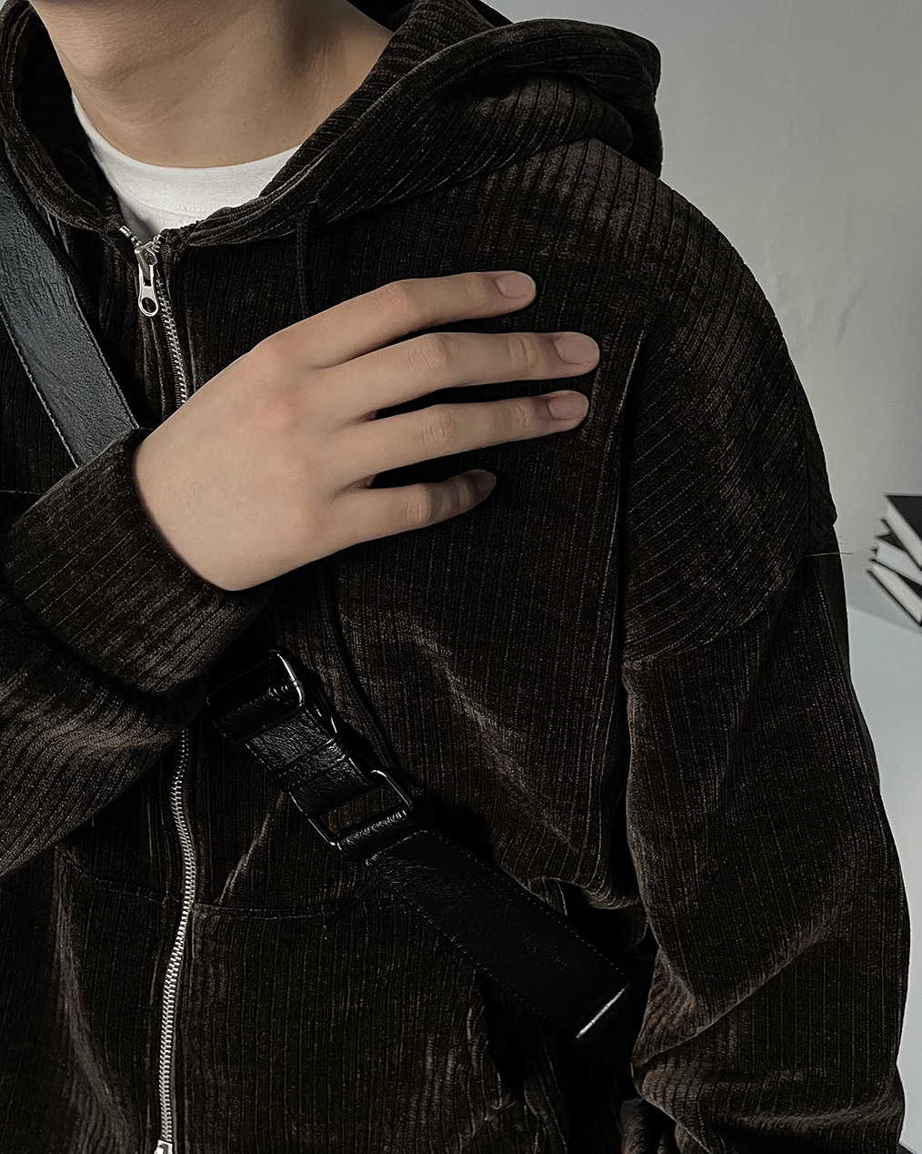 남자 골덴 후드 집업