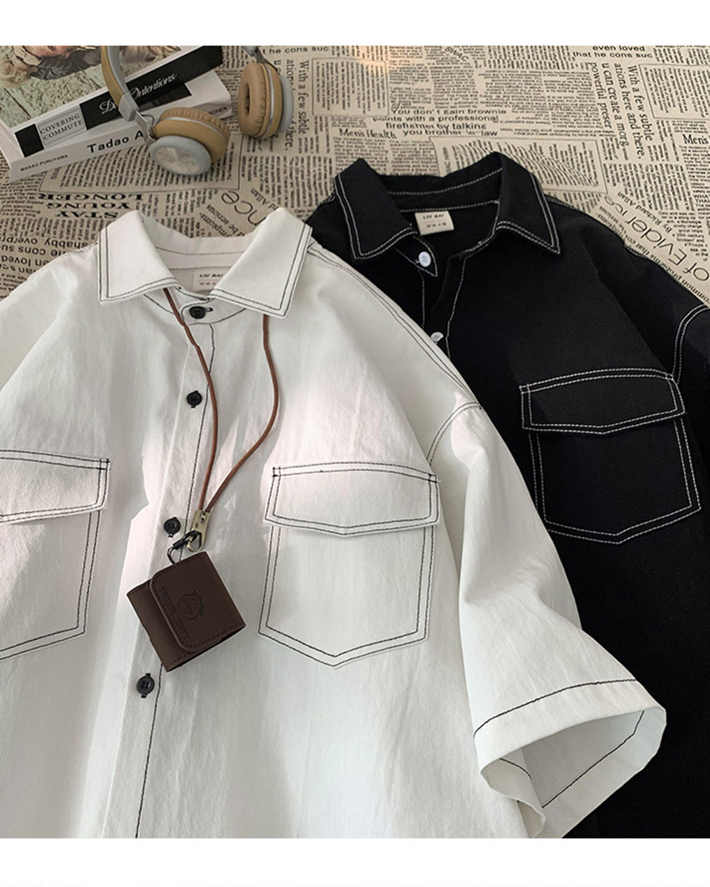 남자 스티치 포켓 반팔 셔츠