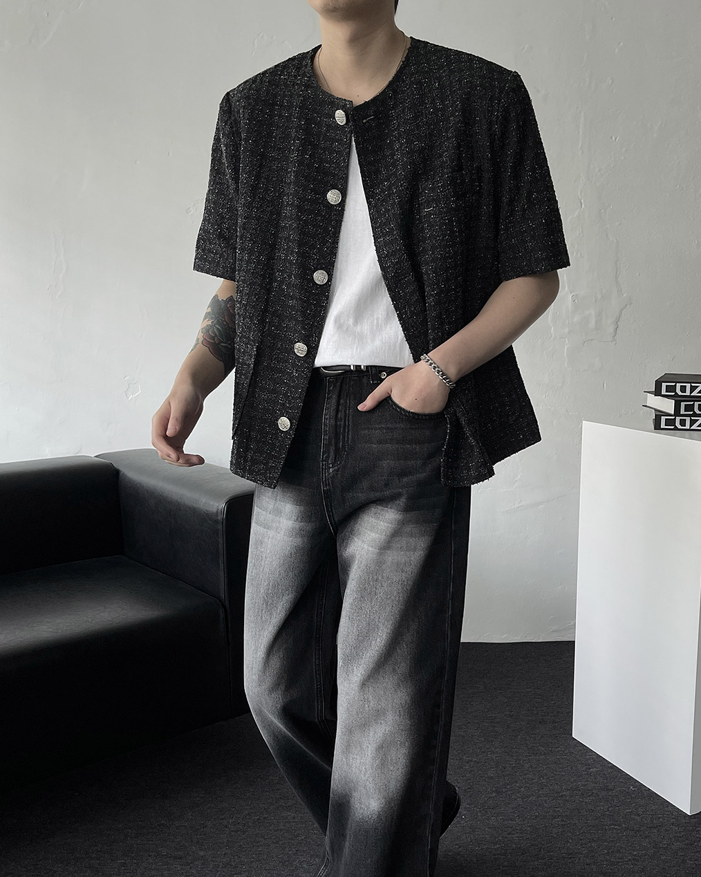 남자 반팔 트위드 자켓