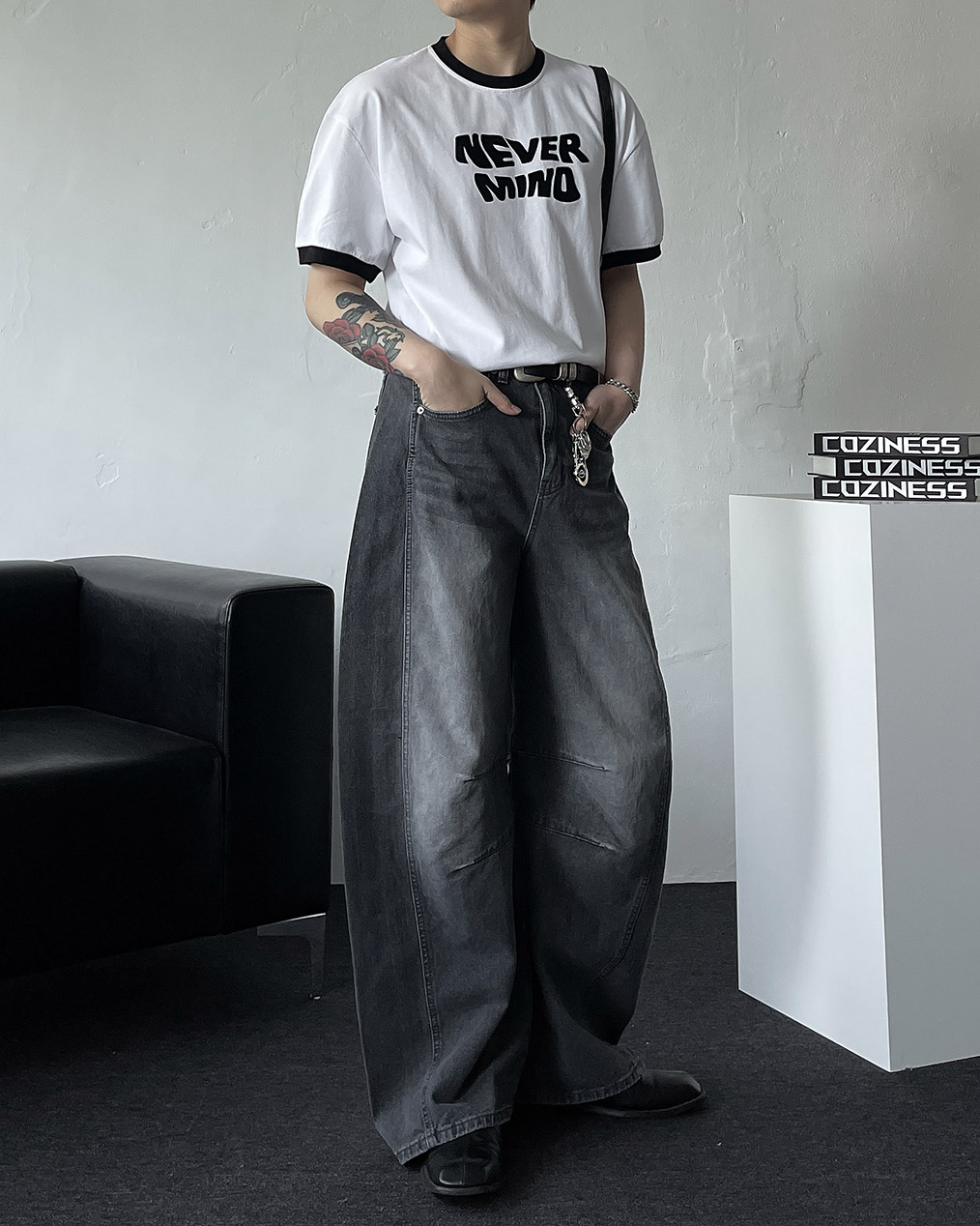 남자 레터링 배색 반팔