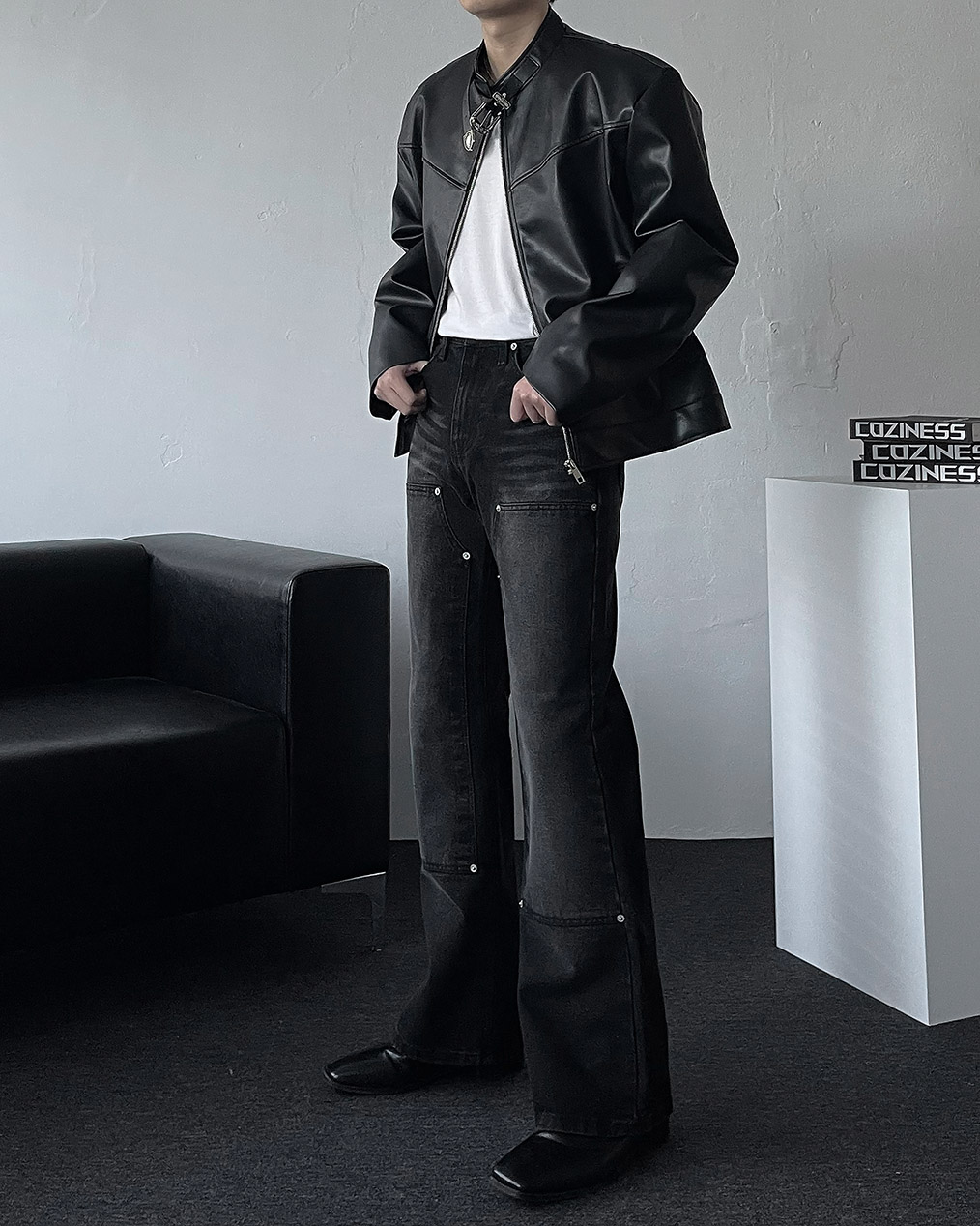 남자 웨스턴 레더 자켓