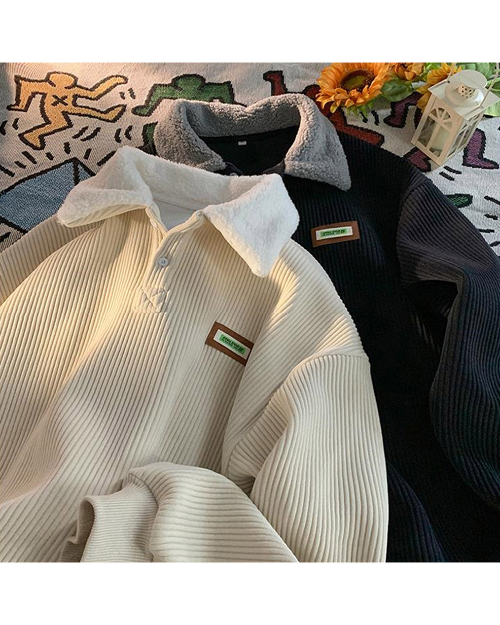 남자 골덴 양털 카라 맨투맨