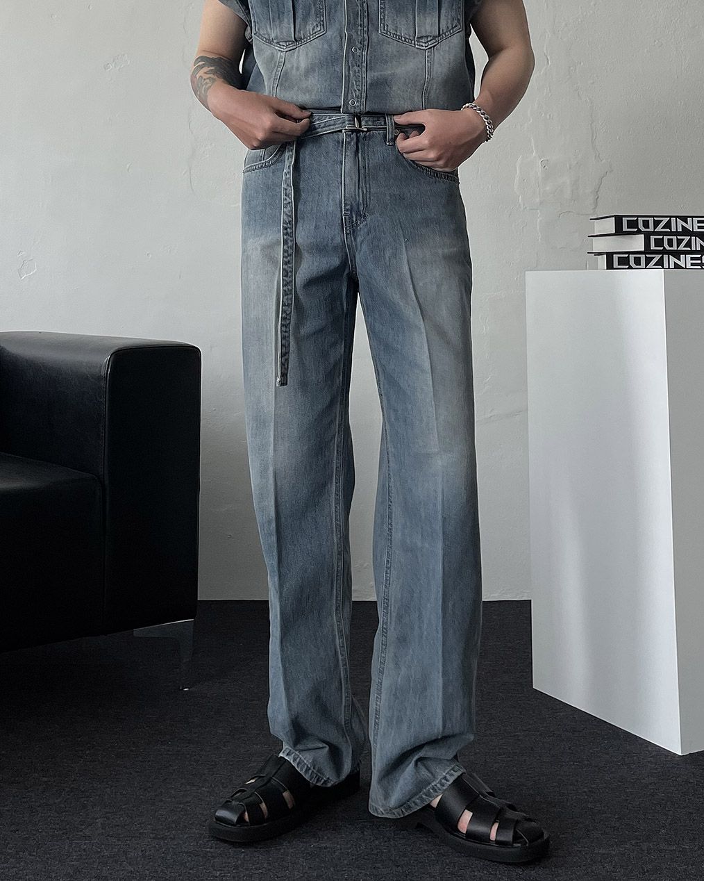 남자 세미 와이드 청바지