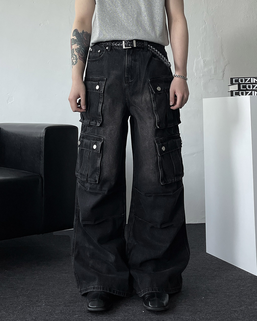 남자 포켓 와이드 벌룬 팬츠