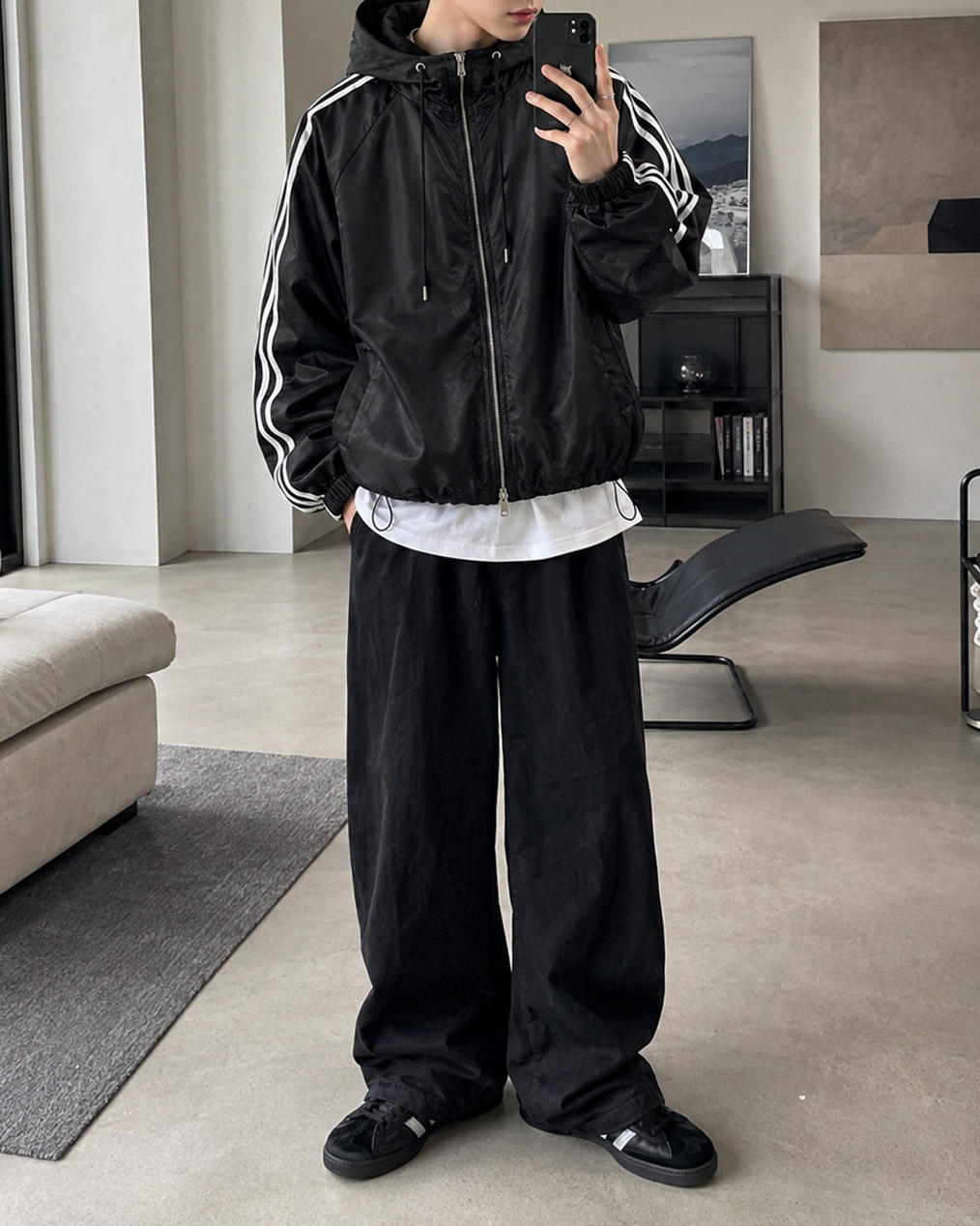 Unisex 투웨이 더블 라인 후드 바람막이 (2 colors)