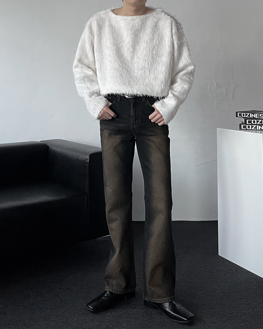 남자 핸드워머 앙고라 니트