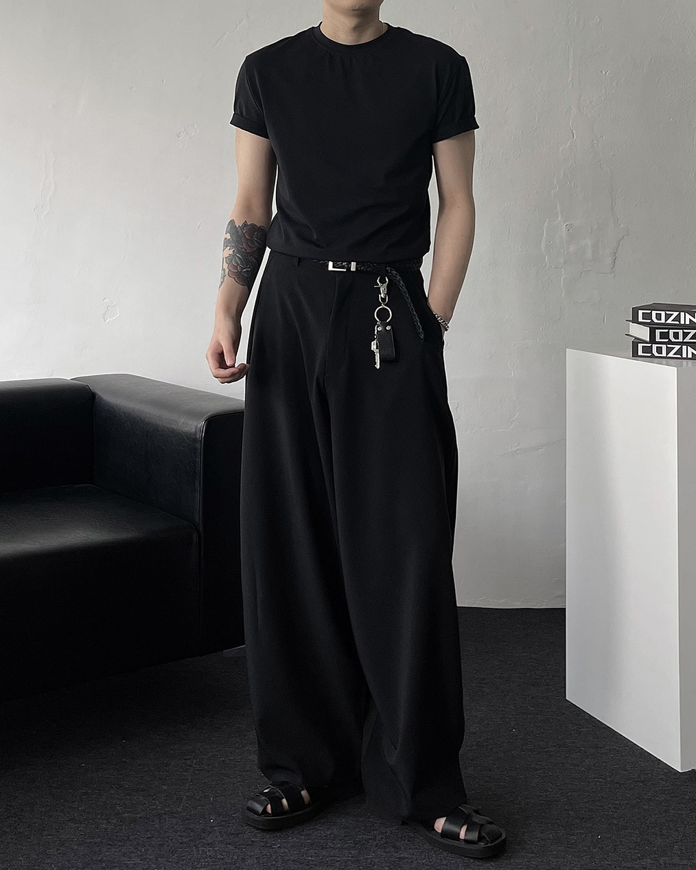 남자 얇은 와이드 슬랙스