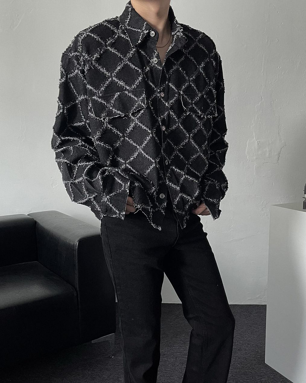 남자 커팅 크롭 데님 셔츠 자켓