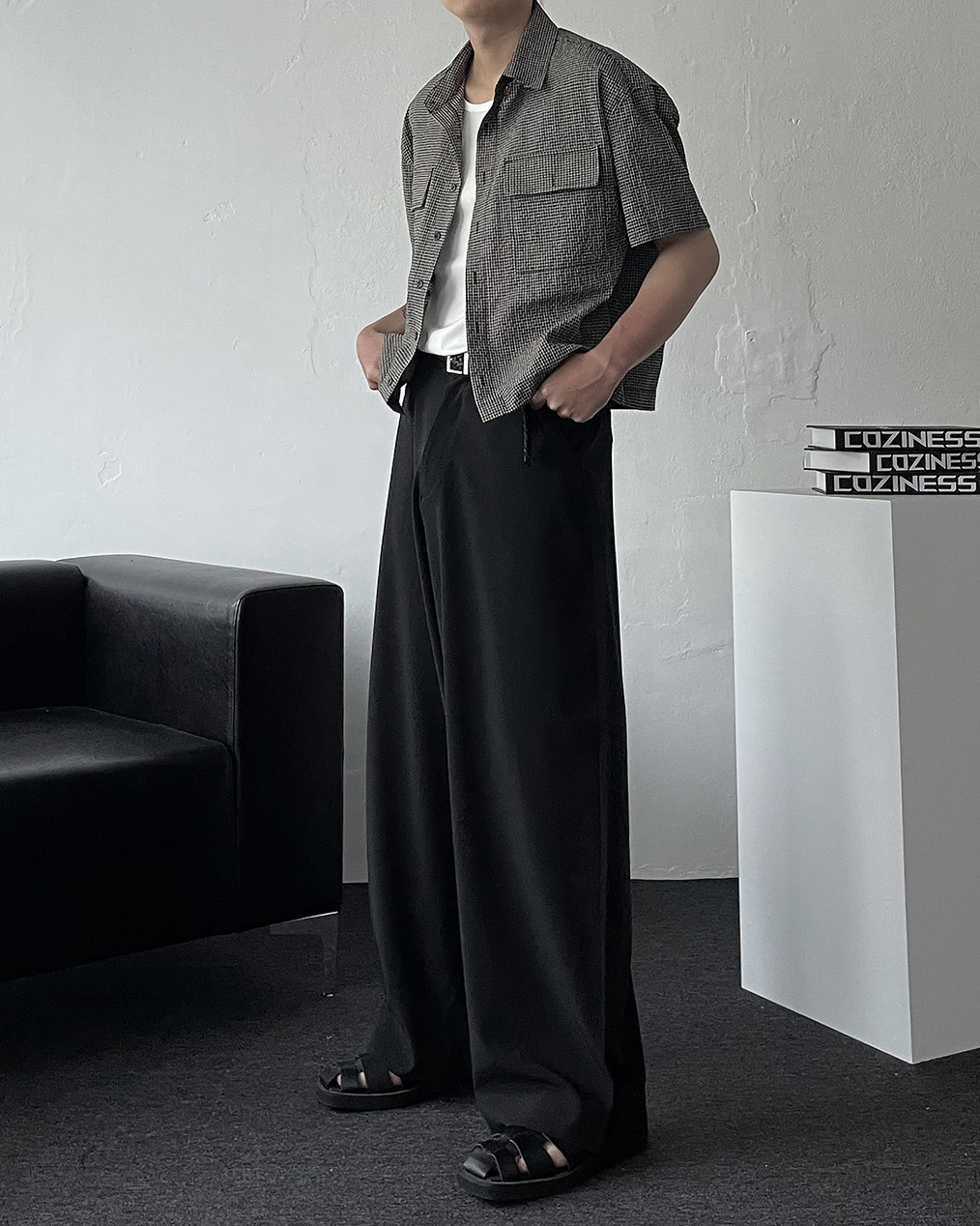 남자 편한 체크 크롭 셔츠