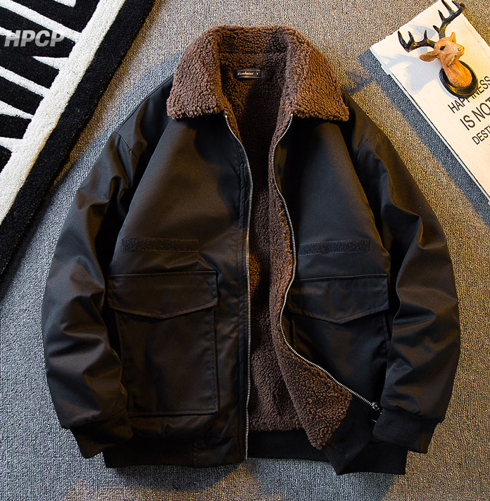 남자 양털 배색 카라 점퍼