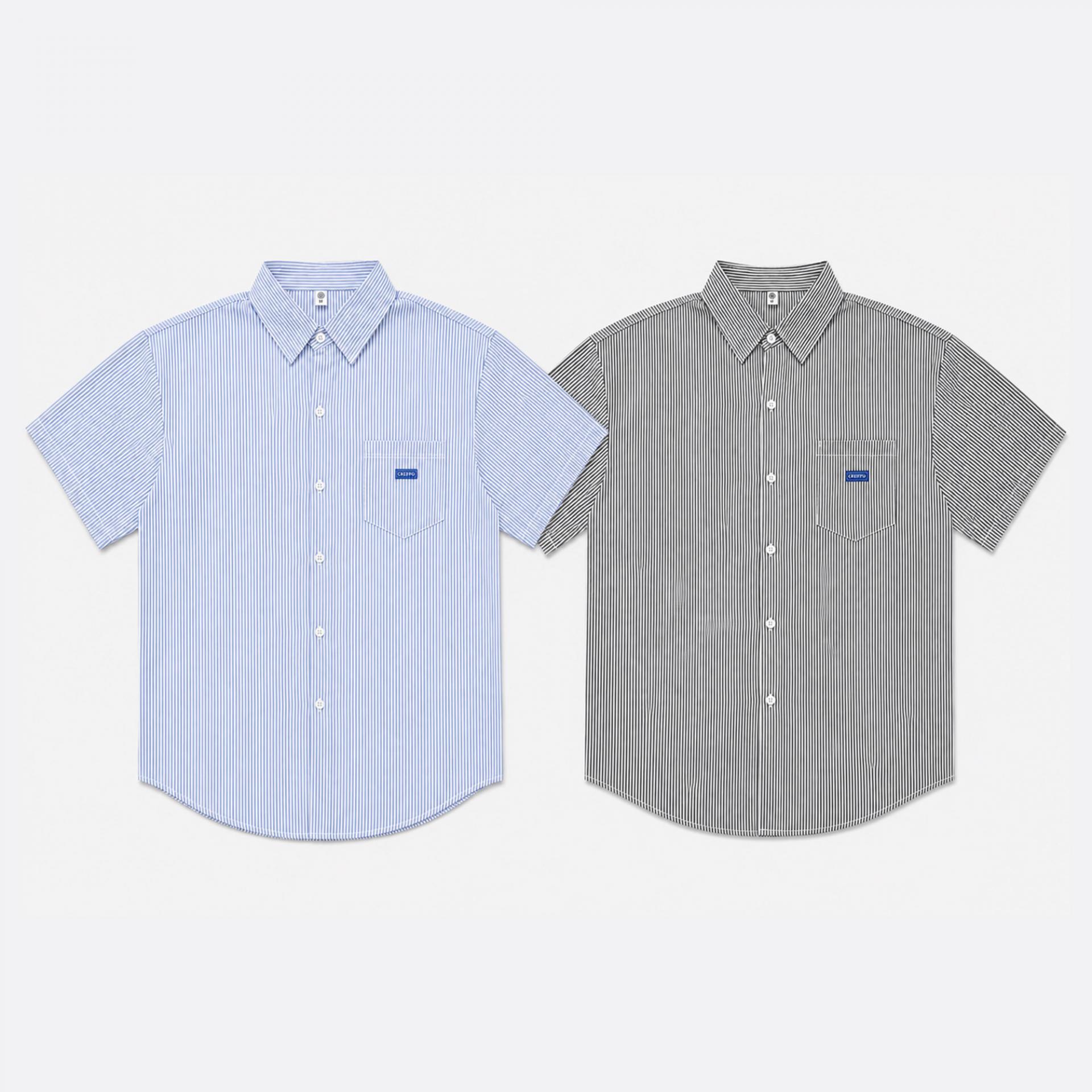 [Unisex] 오버핏 스트라이프 반팔 셔츠 (2 colors) 포드반팔