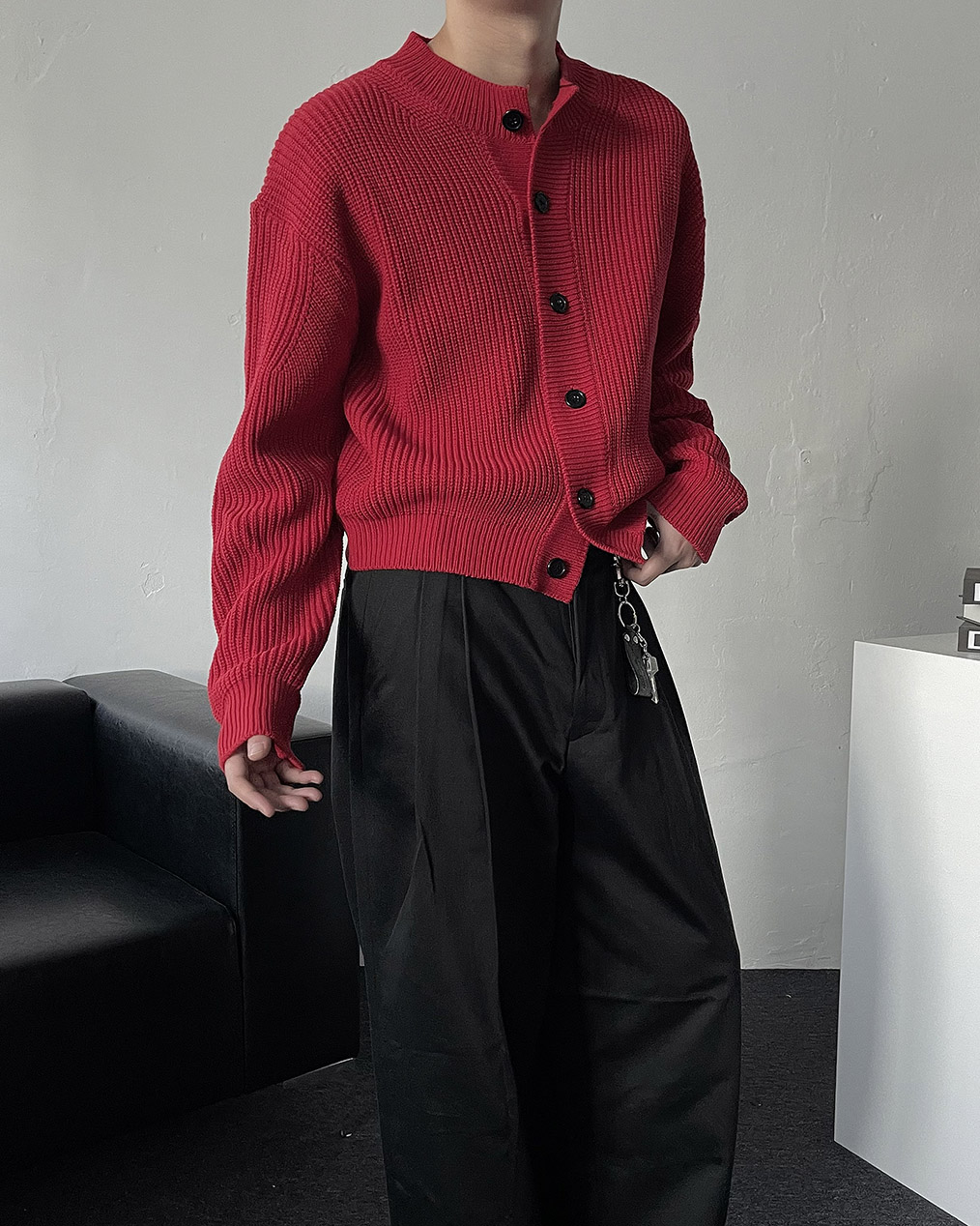 커플 크롭 니트 가디건