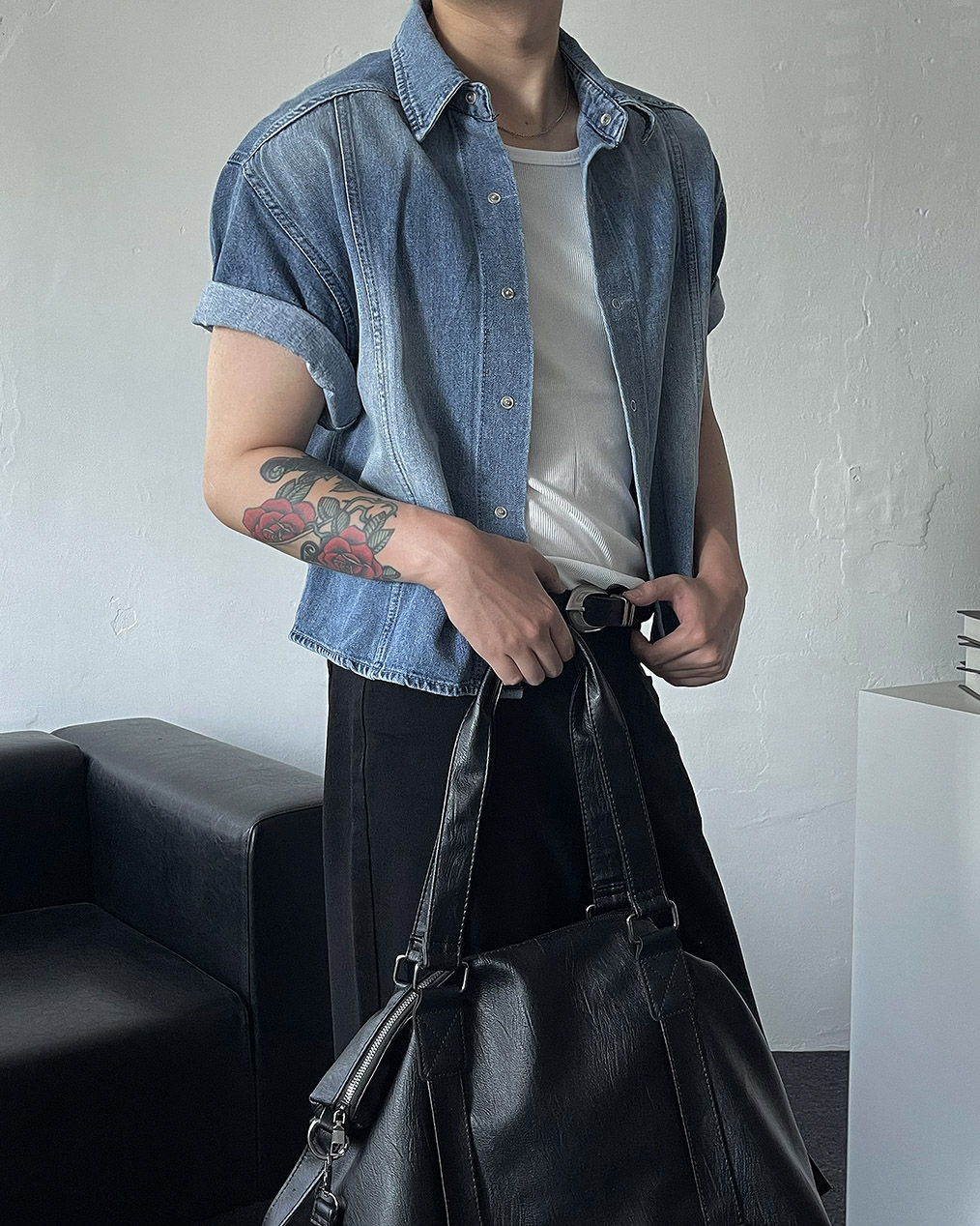 남자 머슬핏 크롭 셔츠