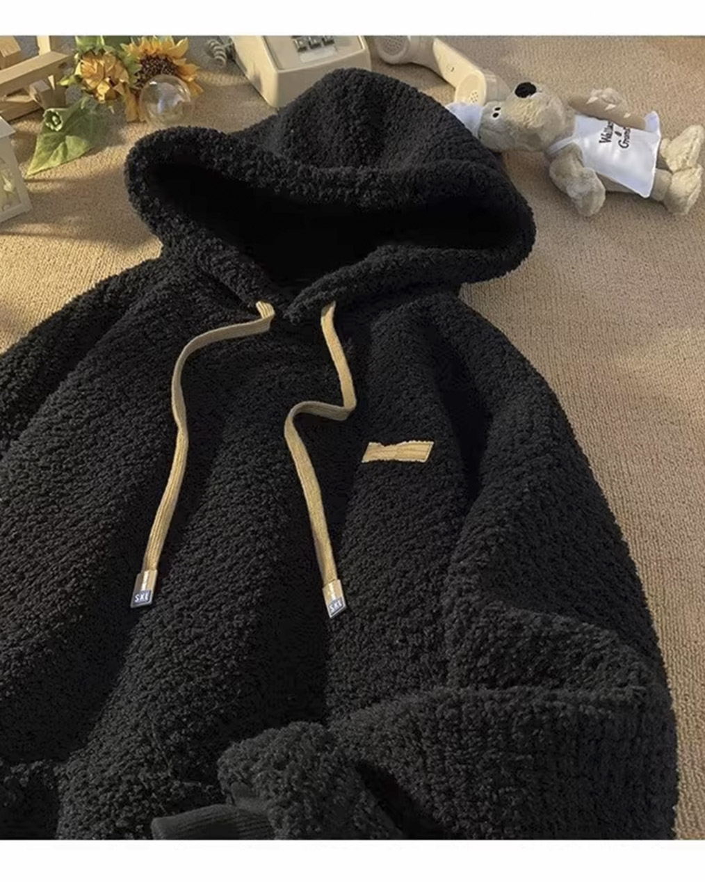 커플 기모 후드 티셔츠