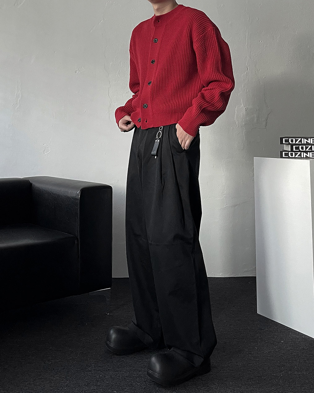 남자 오버핏 크롭 니트 가디건