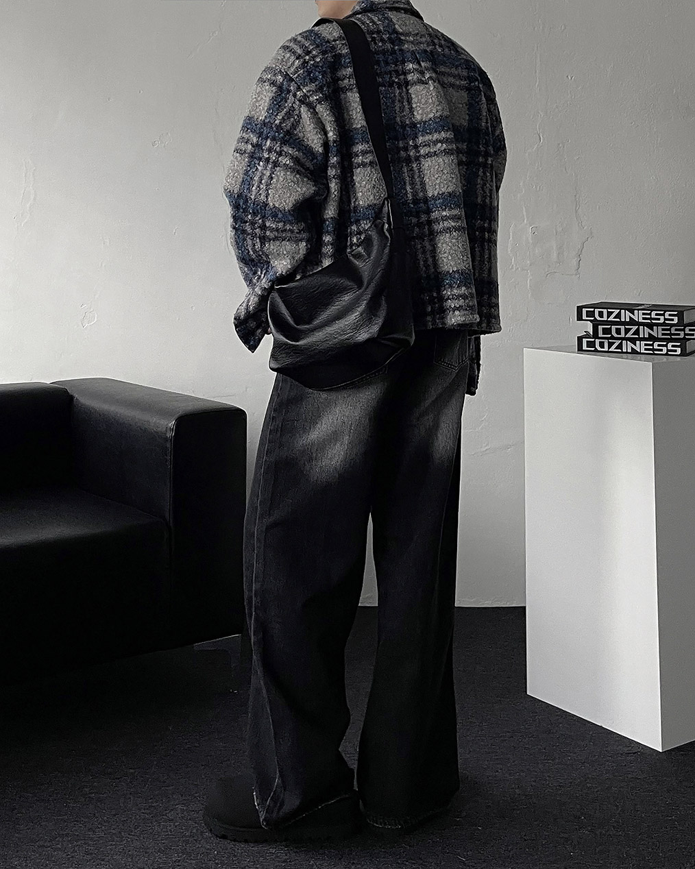 남자 타탄체크 크롭 셔츠