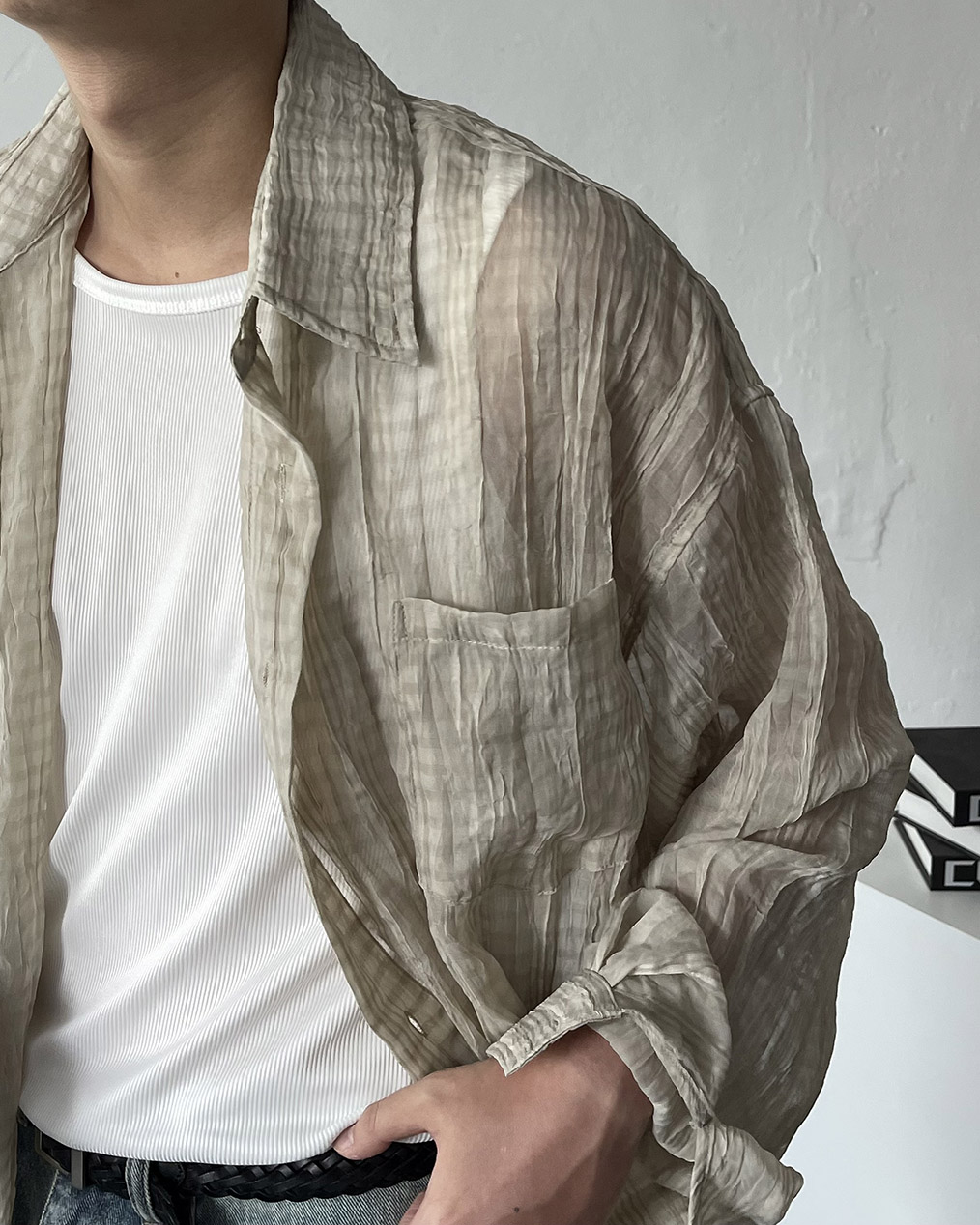 남자 여름 시어서커 셔츠