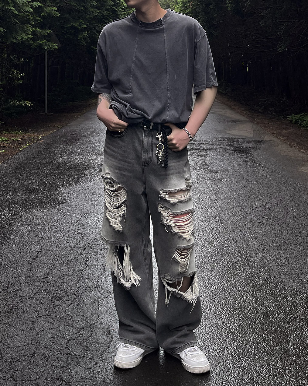 남자 유니크 오버핏 반팔 티셔츠