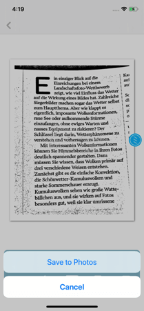 The Nemonic Scanner app does not save images within the app.