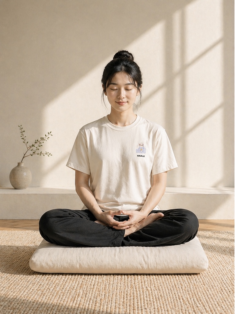 함지 티셔츠, 반팔 티셔츠 수행 참선 템플스테이 티셔츠.