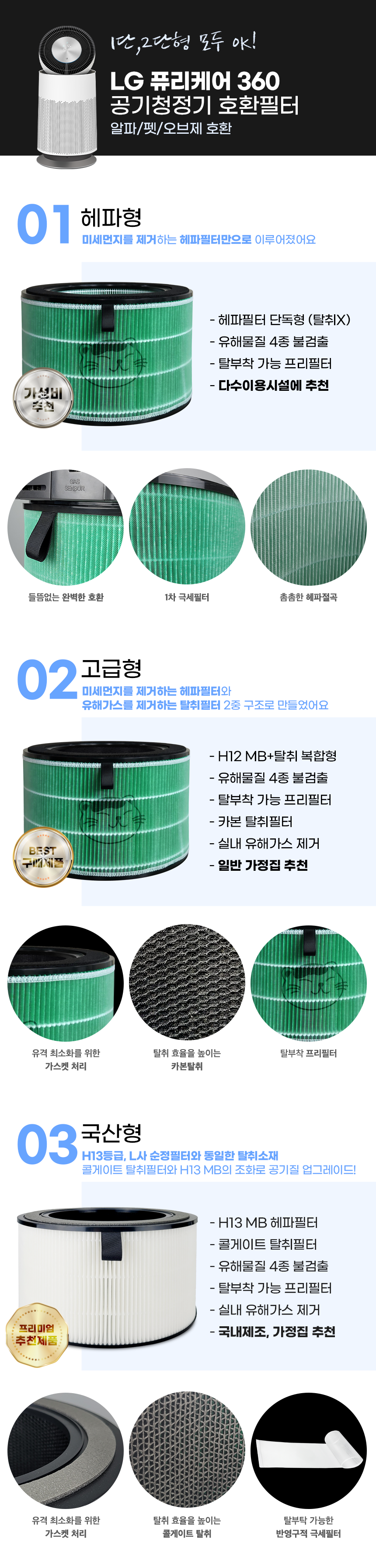 [2개입] LG 퓨리케어360 공기청정기 필터 (AAFTDS101)