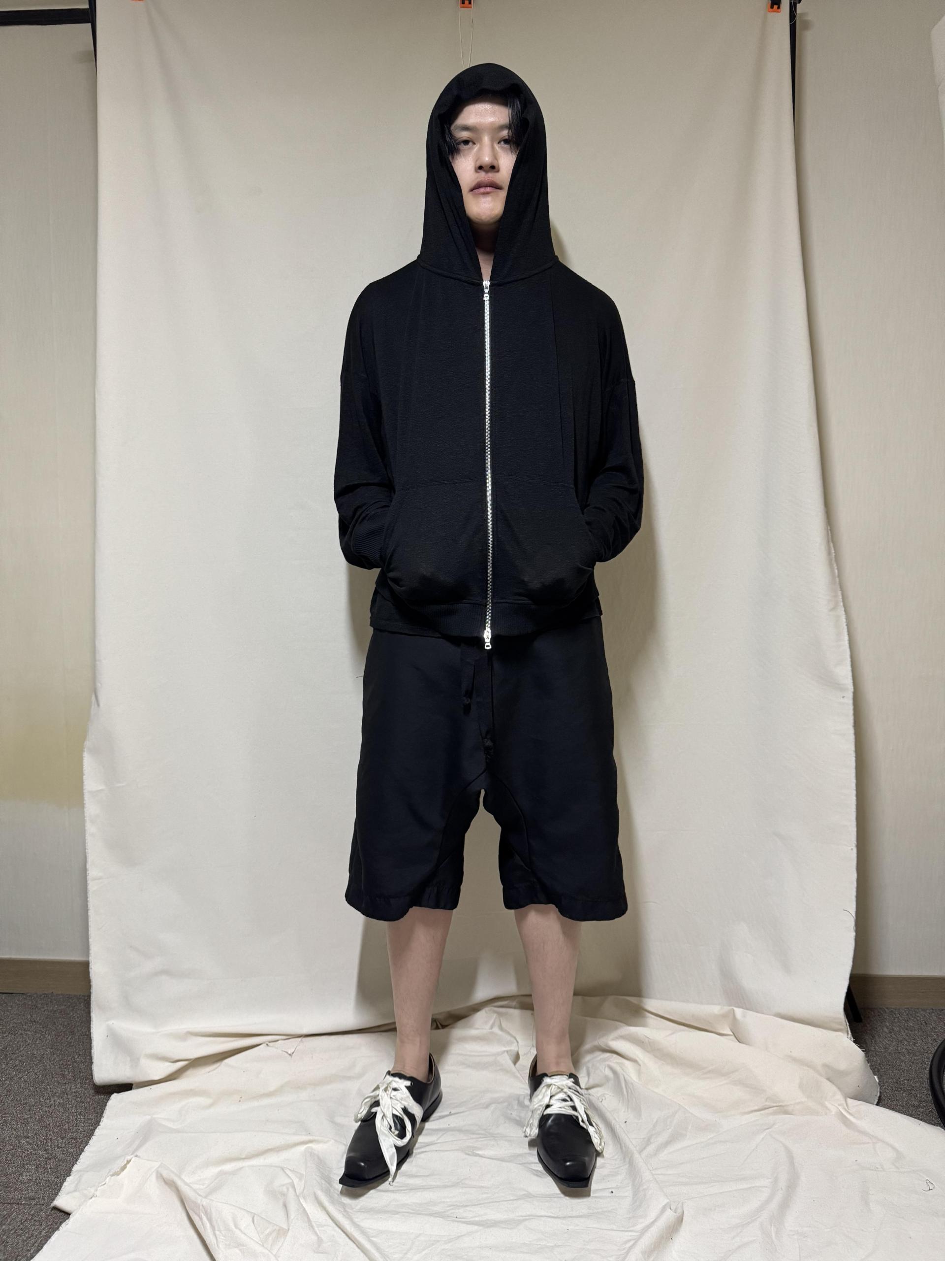 Linen jersey hooded zip