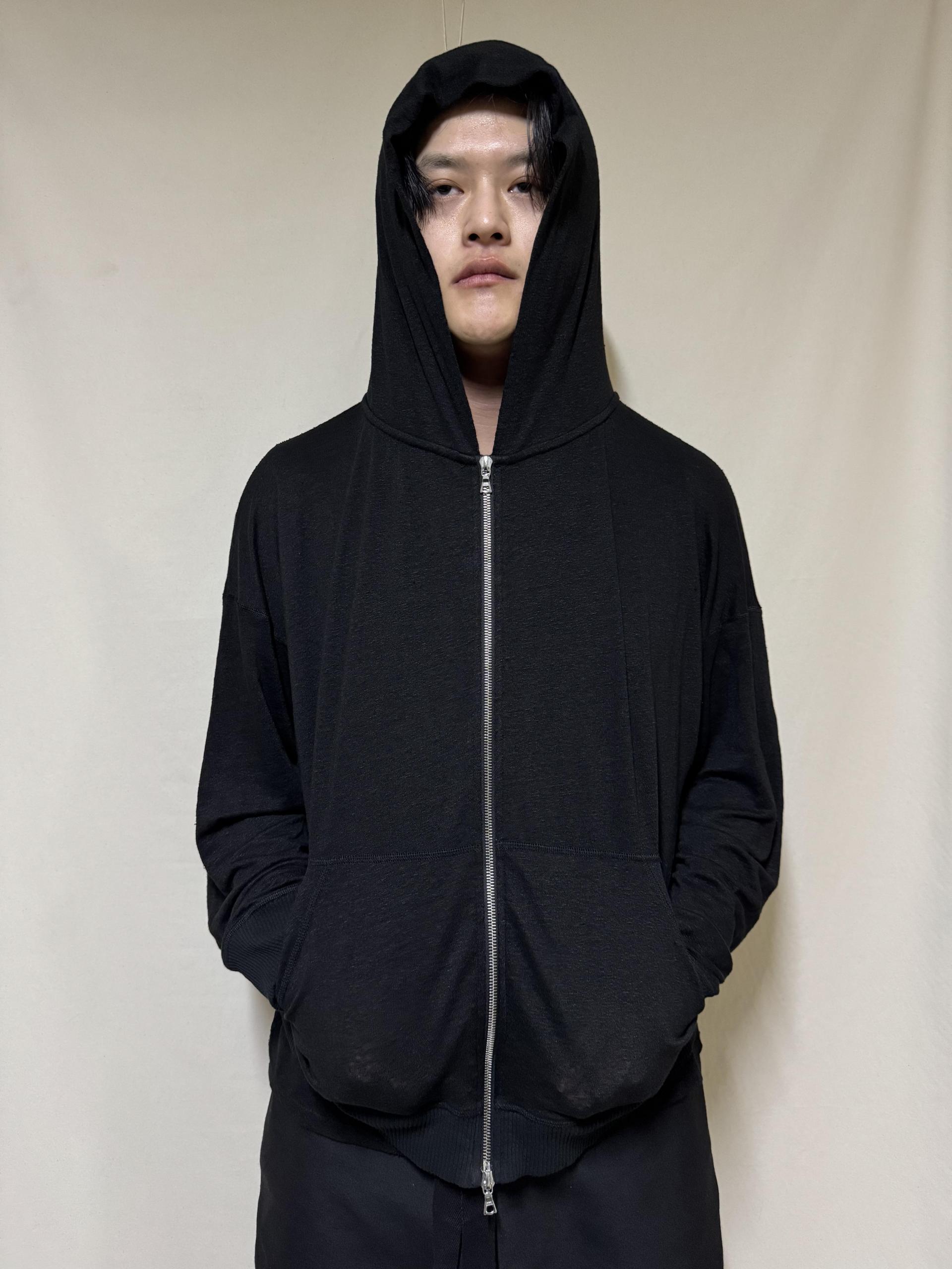 Linen jersey hooded zip