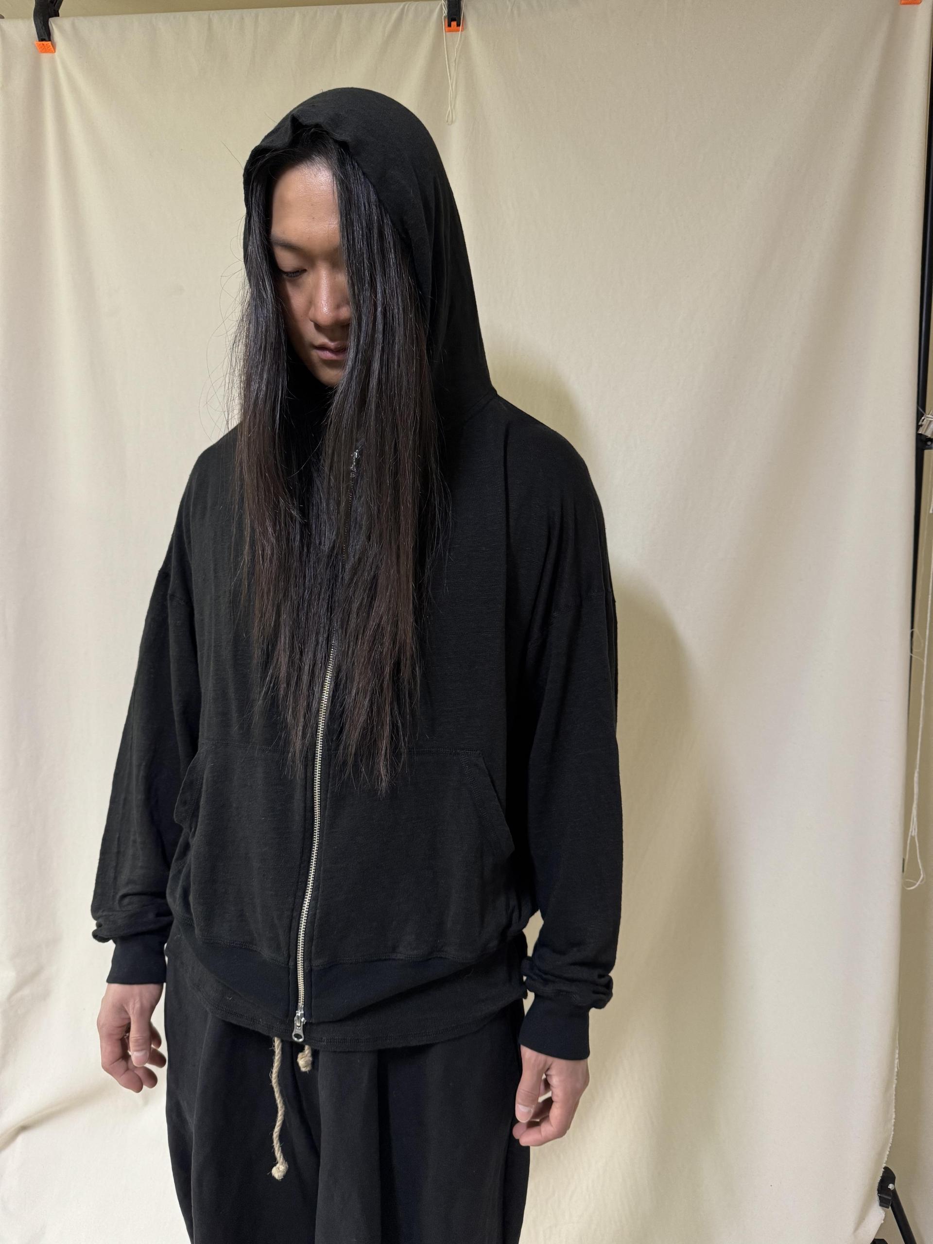 Linen jersey hooded zip