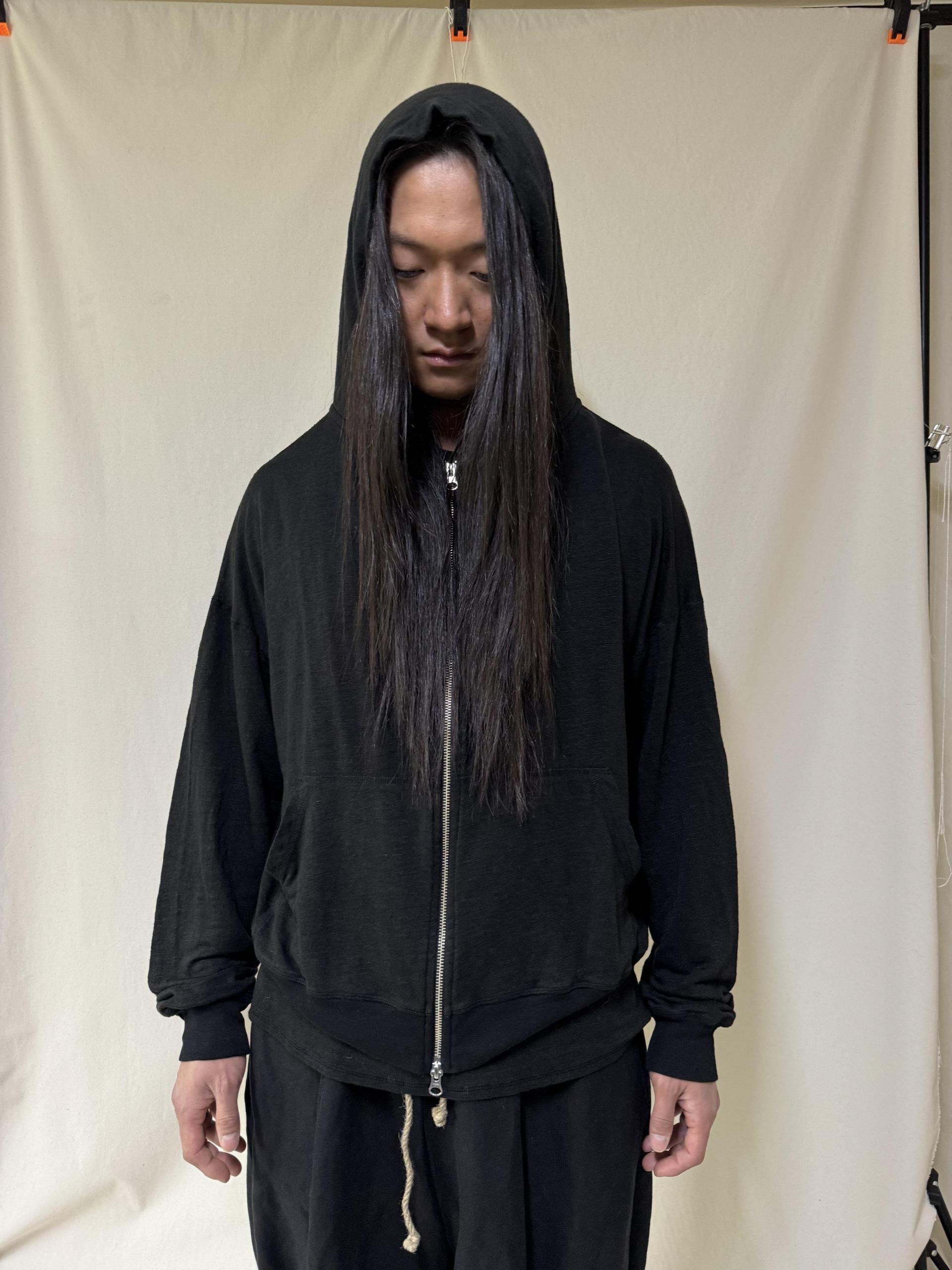 Linen jersey hooded zip