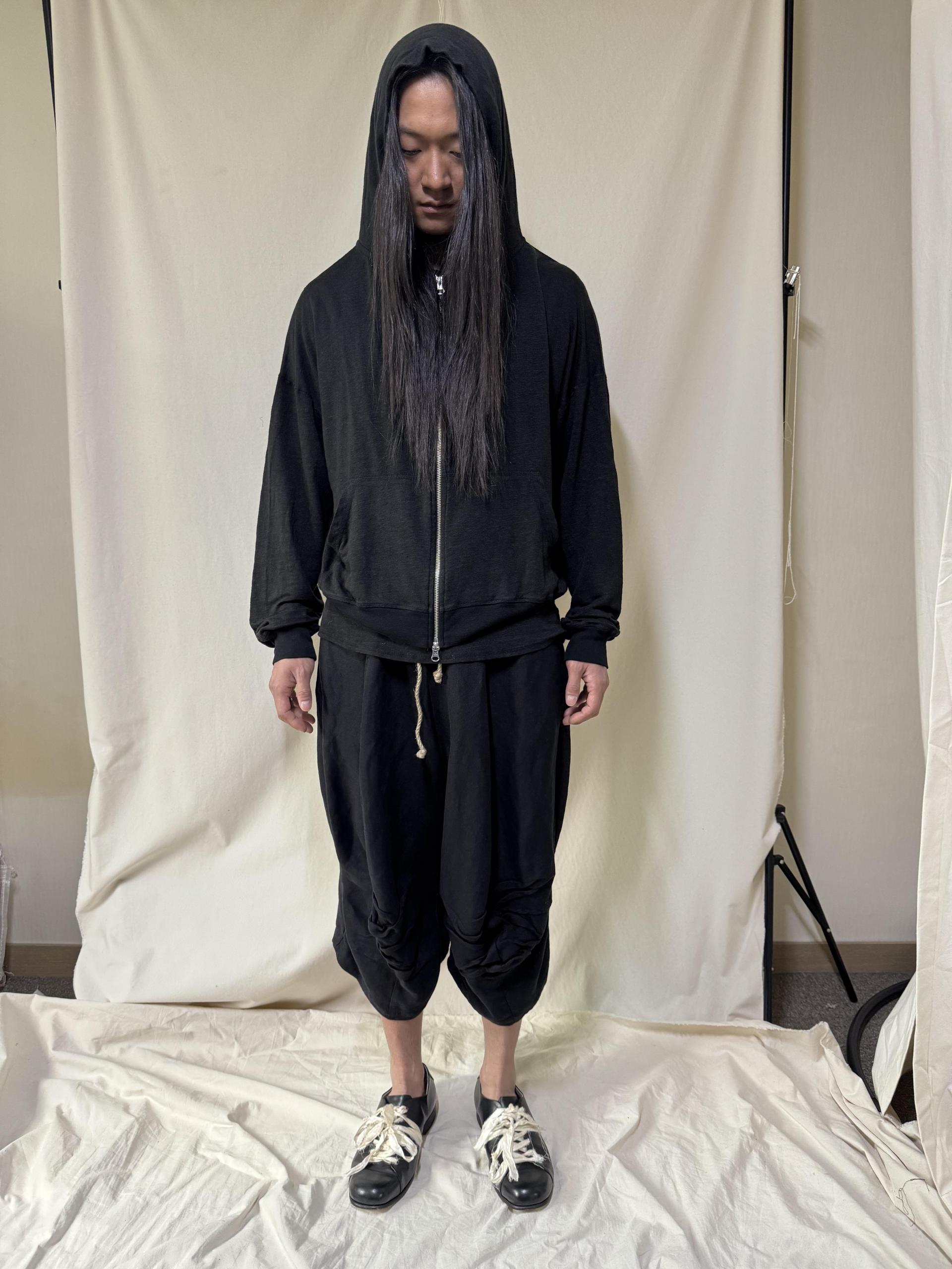 Linen jersey hooded zip