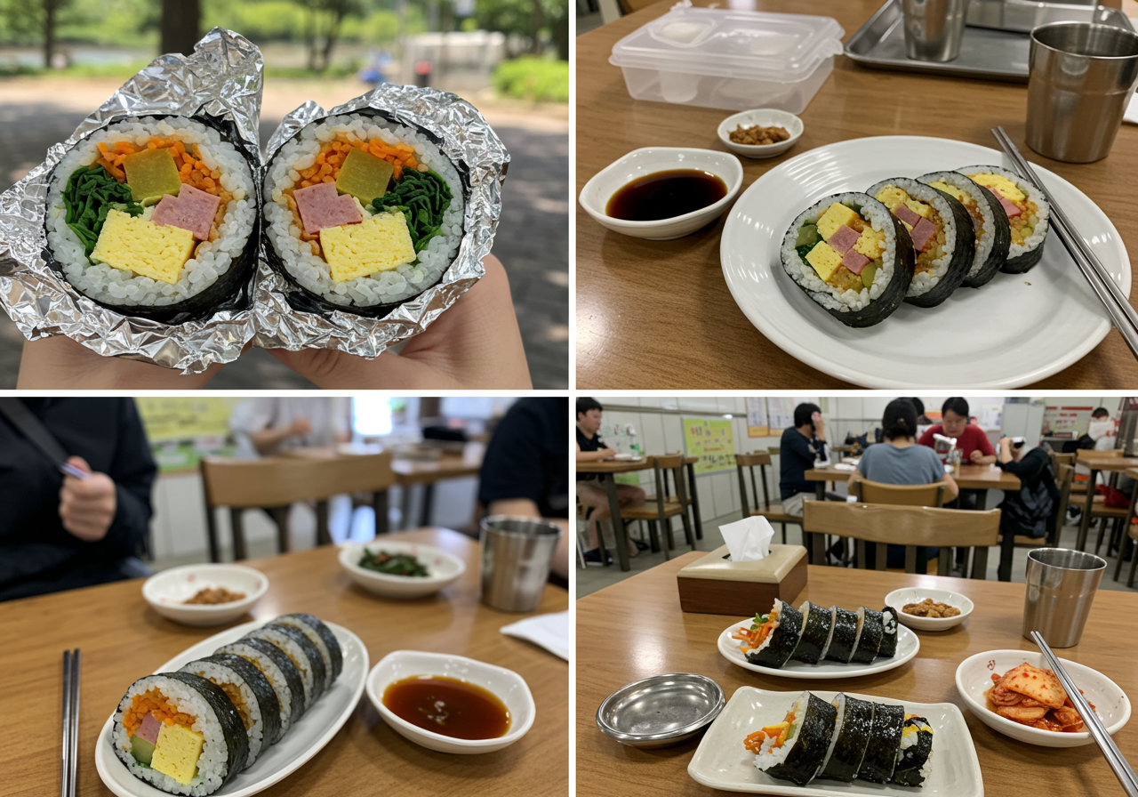4컷으로 나눠진 김밥 맛집 리스트 사진