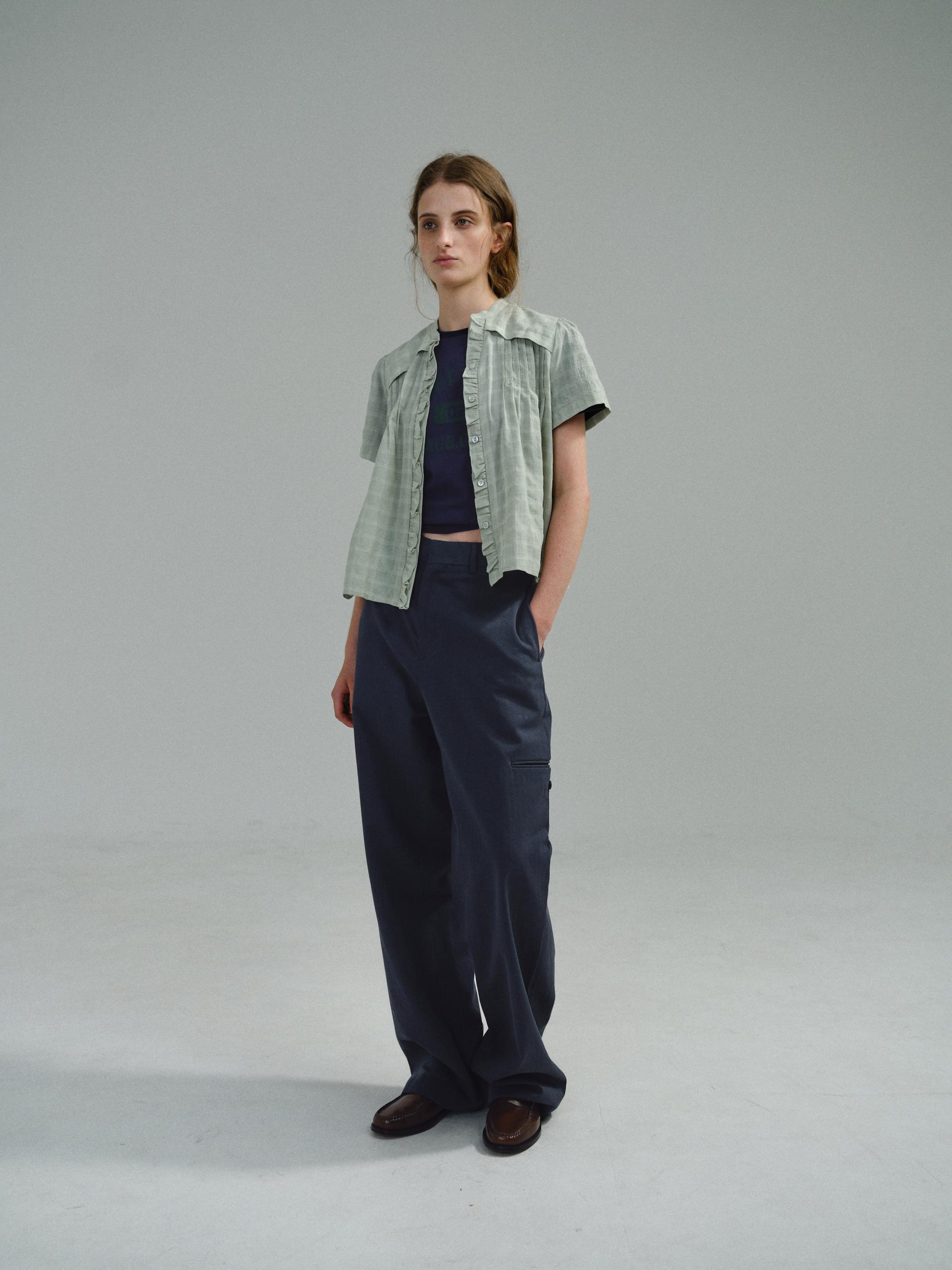 curved triple lip pants (herringbone navy)