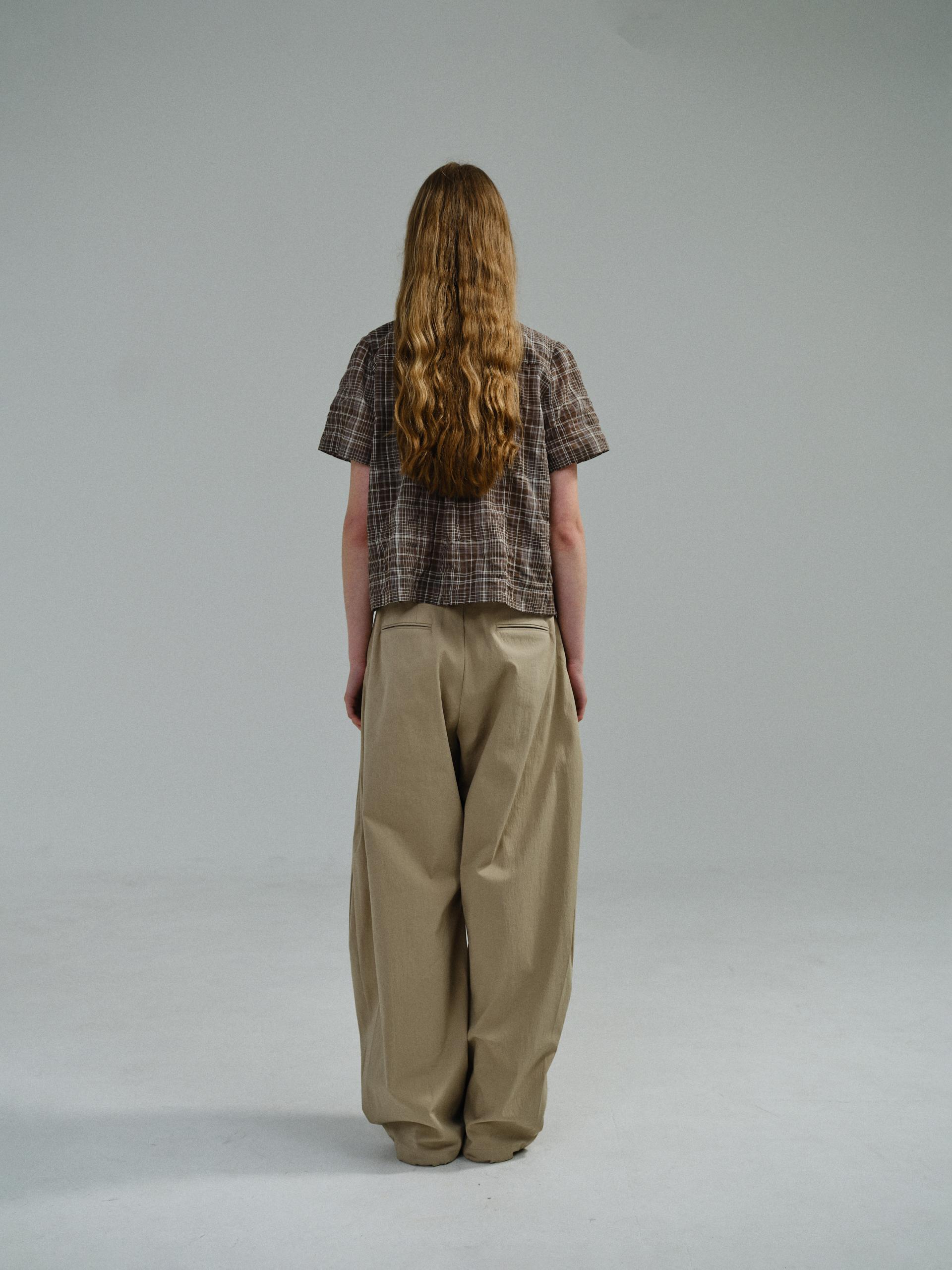frill pintuck blouse (brown check)
