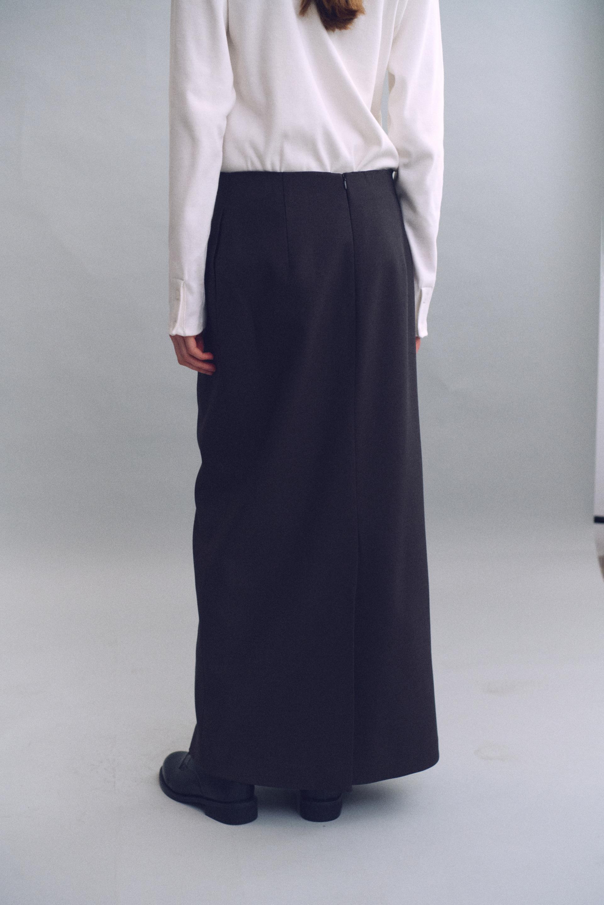 tuck maxi wool skirt (charcoal)