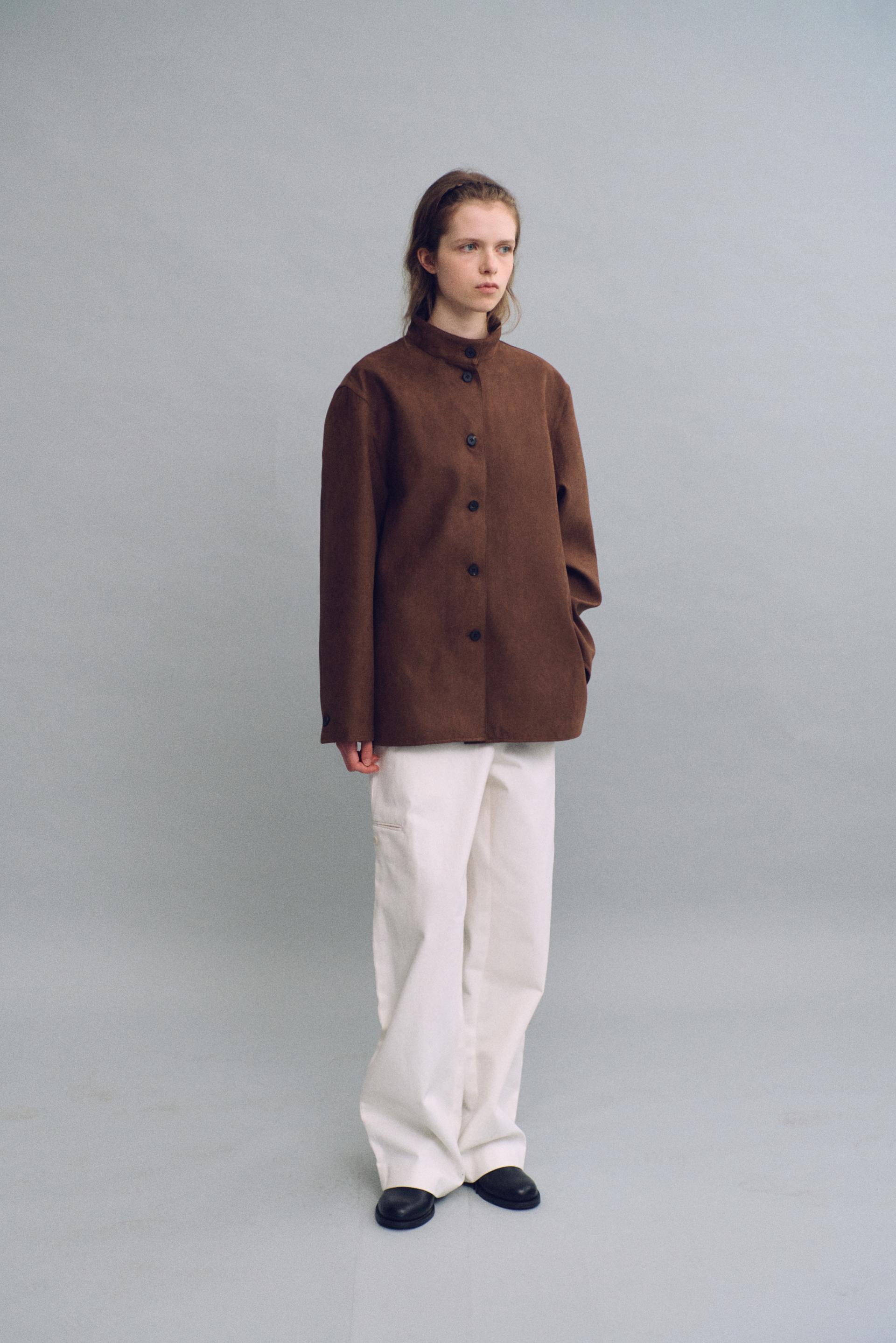 linear high neck jacket (suede brown)