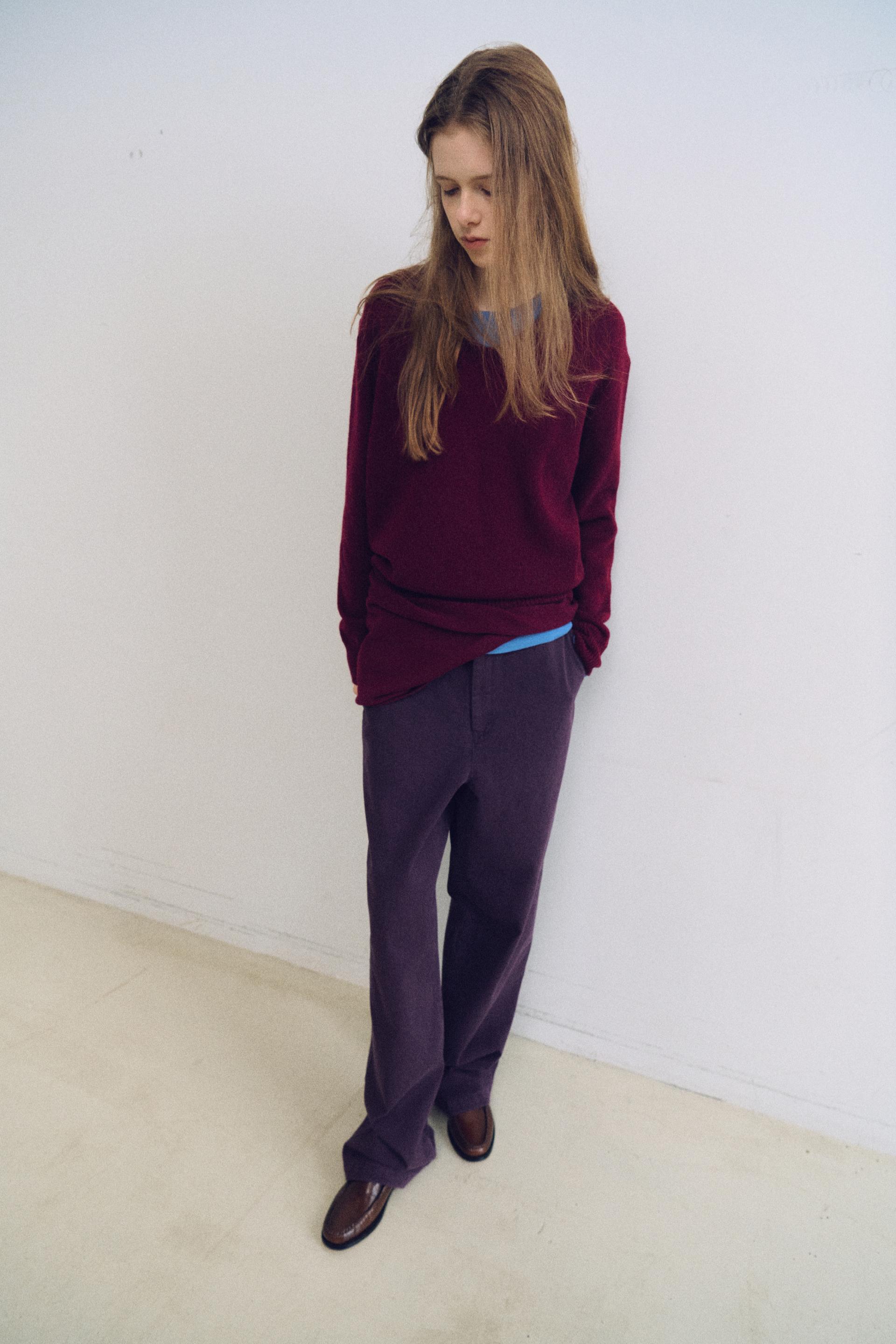 pipe v-neck knit (wine)