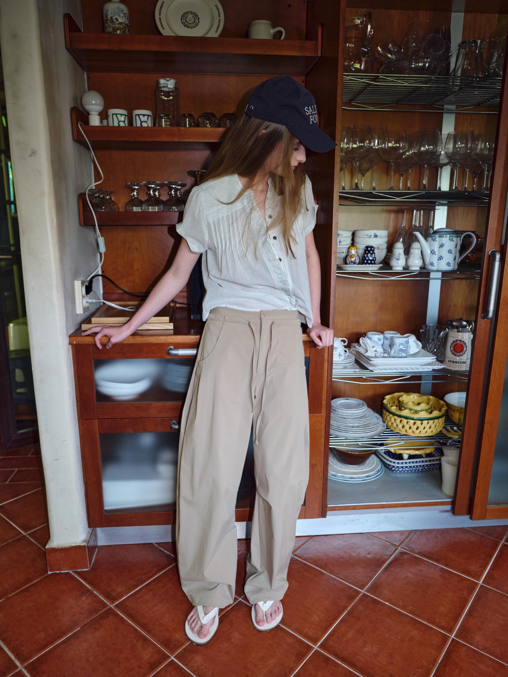 frill pintuck blouse (stripe)