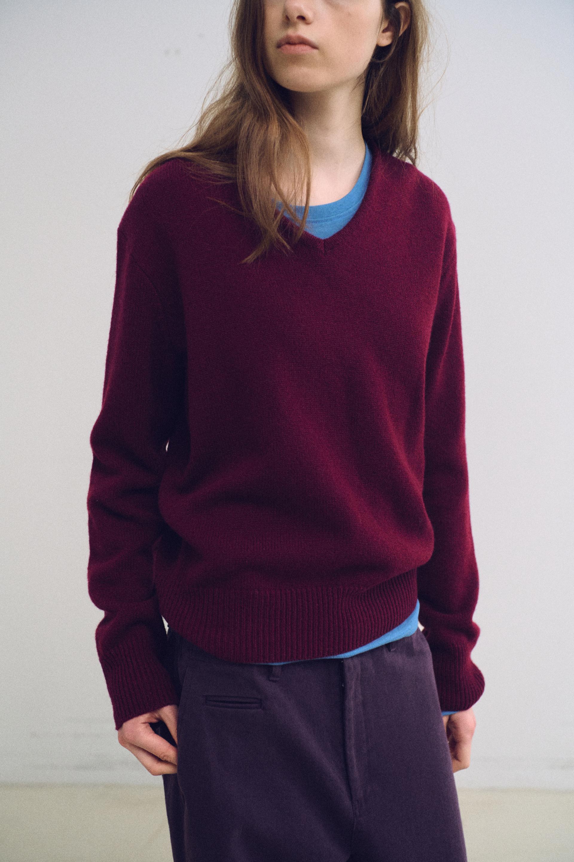 pipe v-neck knit (wine)