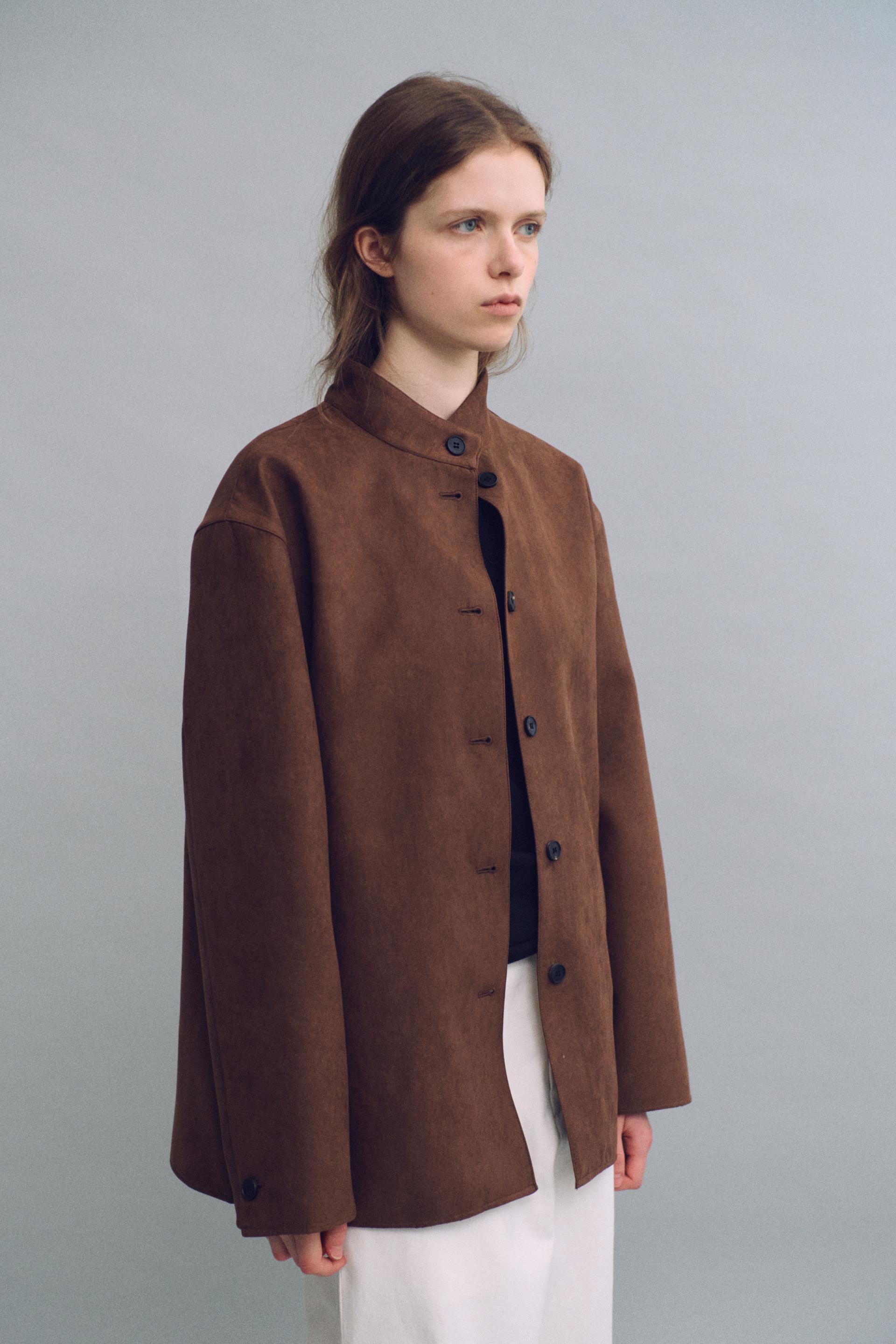 linear high neck jacket (suede brown)