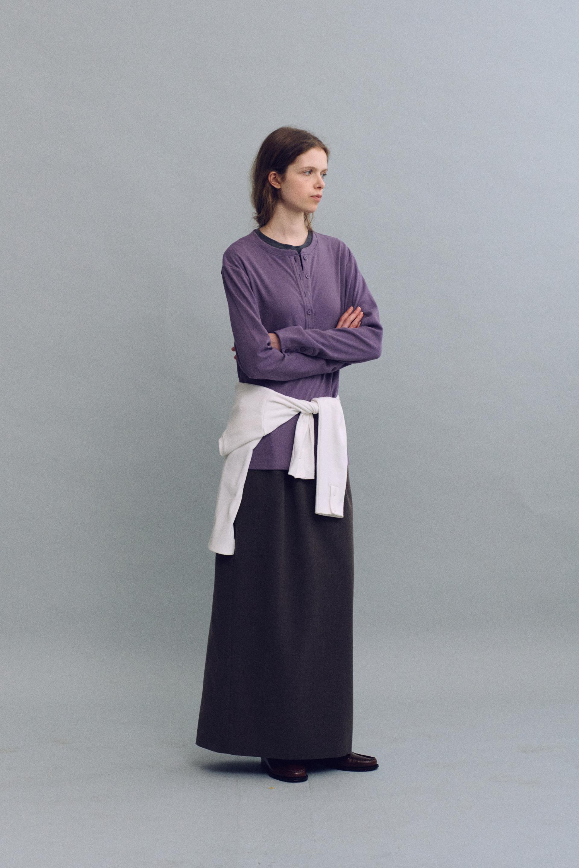 tuck maxi wool skirt (dusty brown)