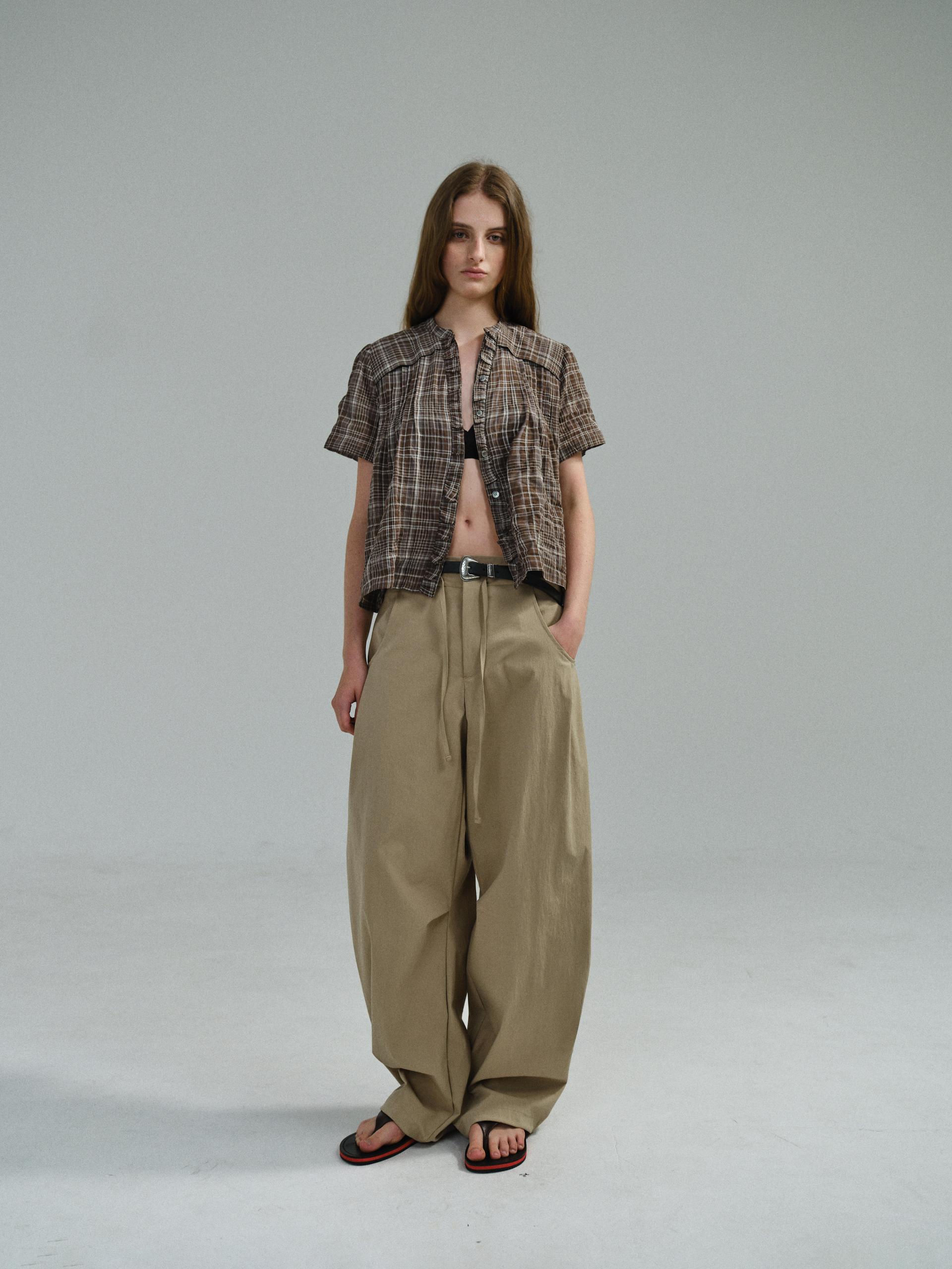 frill pintuck blouse (brown check)