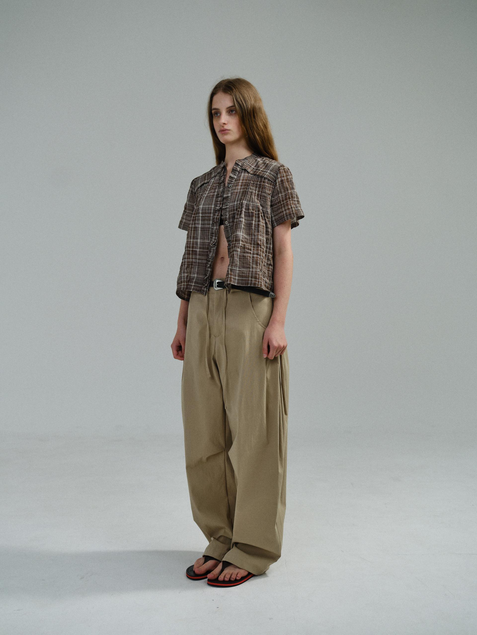 frill pintuck blouse (brown check)