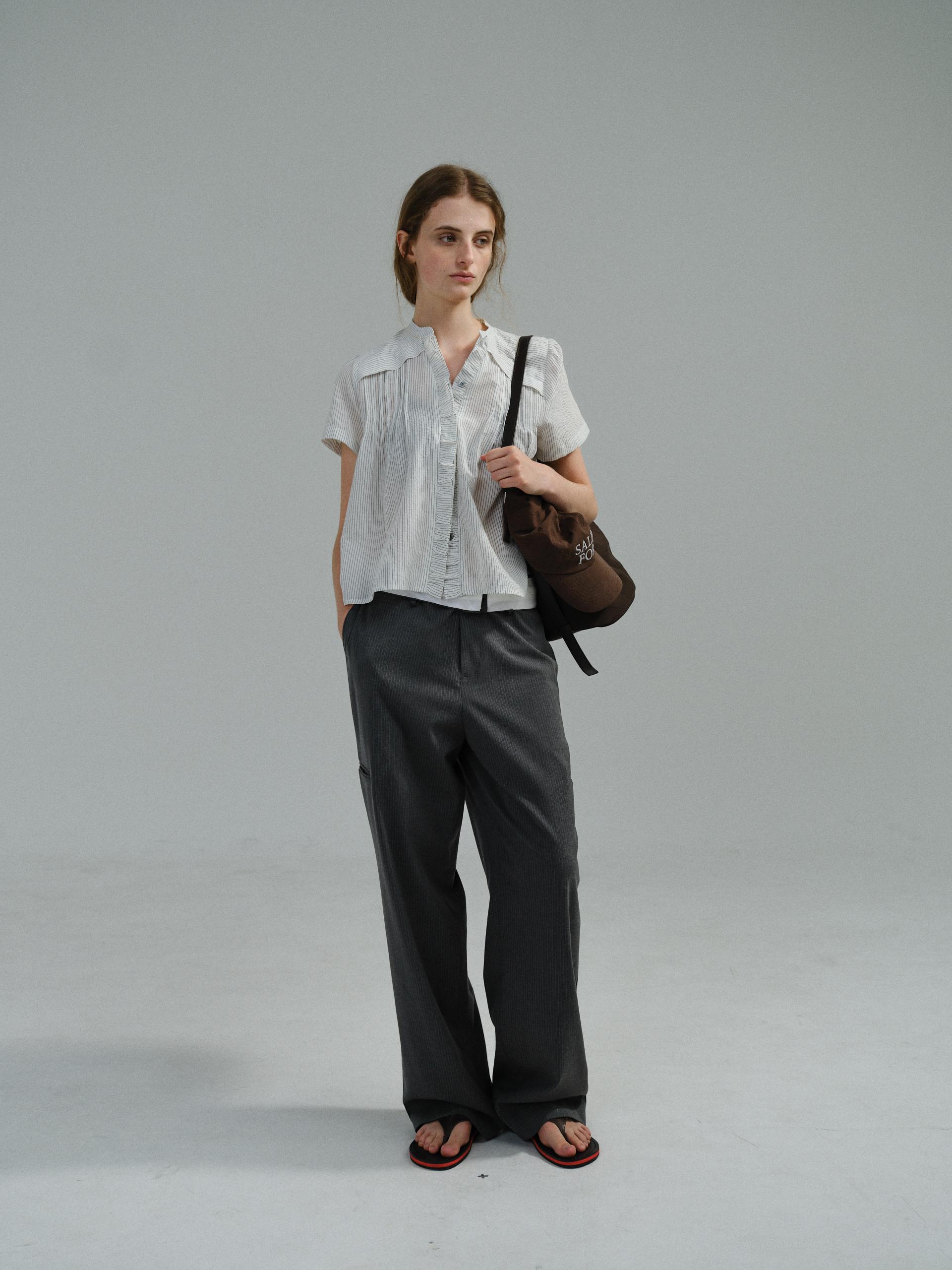 curved triple lip pants (grey stripe)