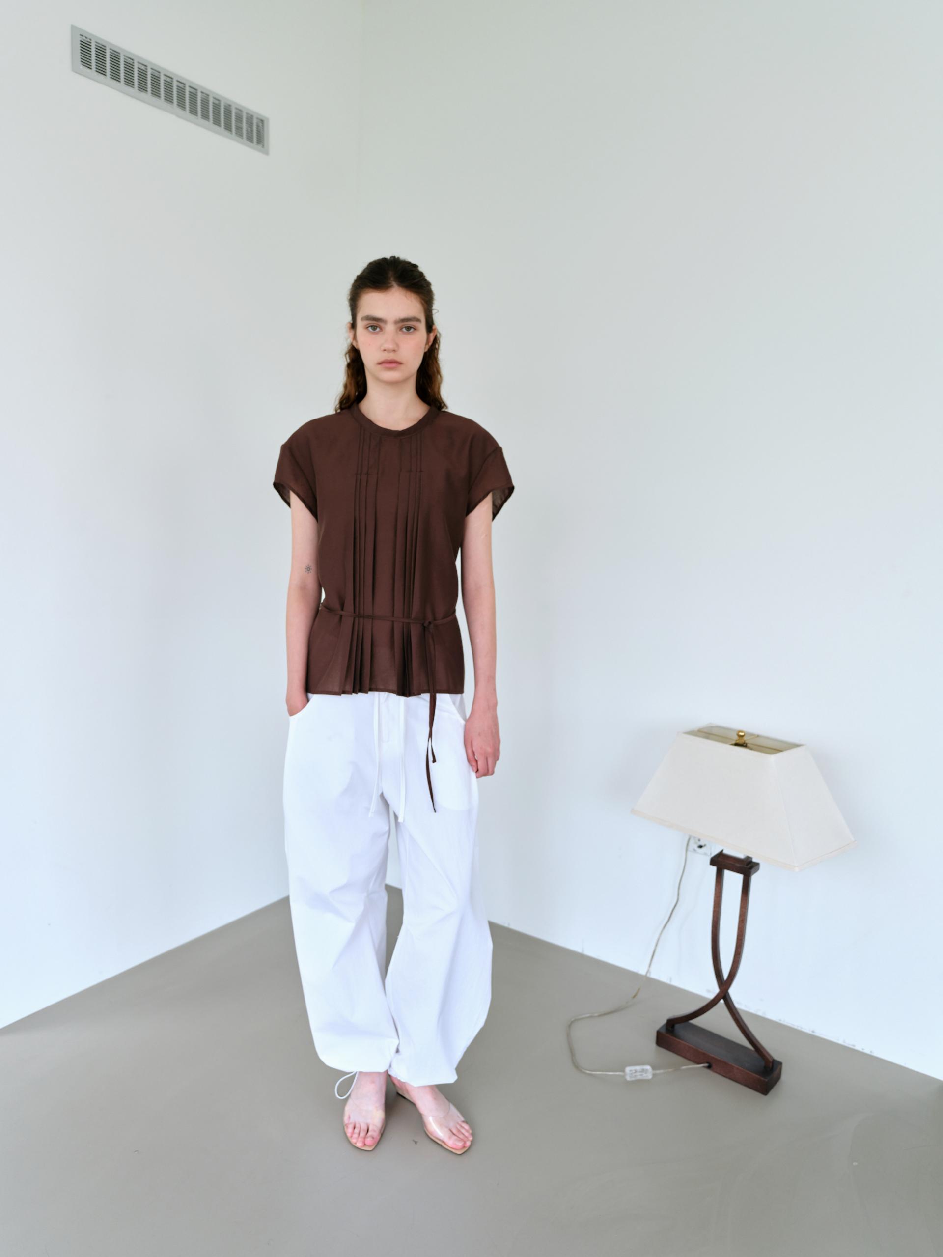 veil pleats blouse (brown)