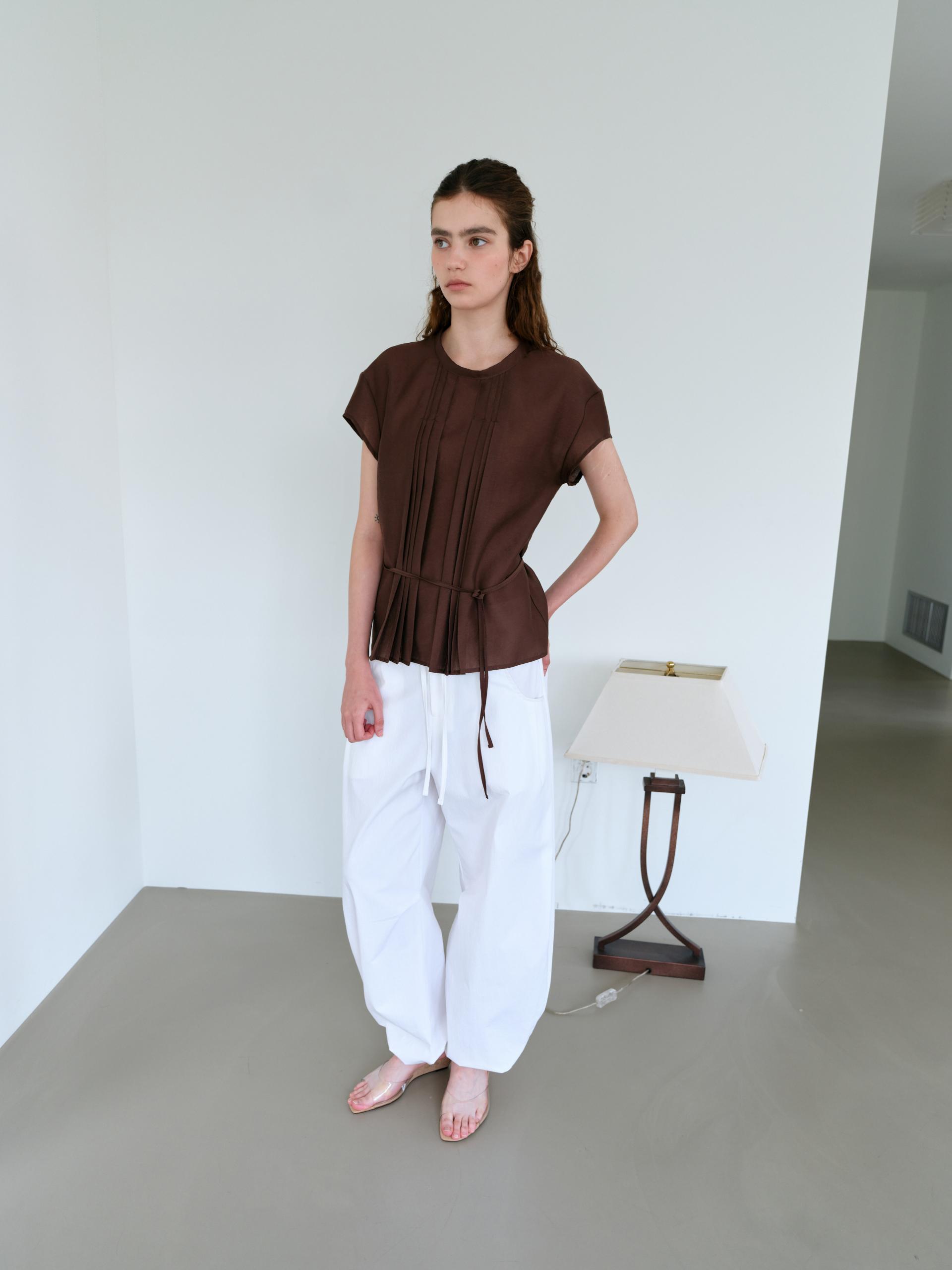 veil pleats blouse (brown)