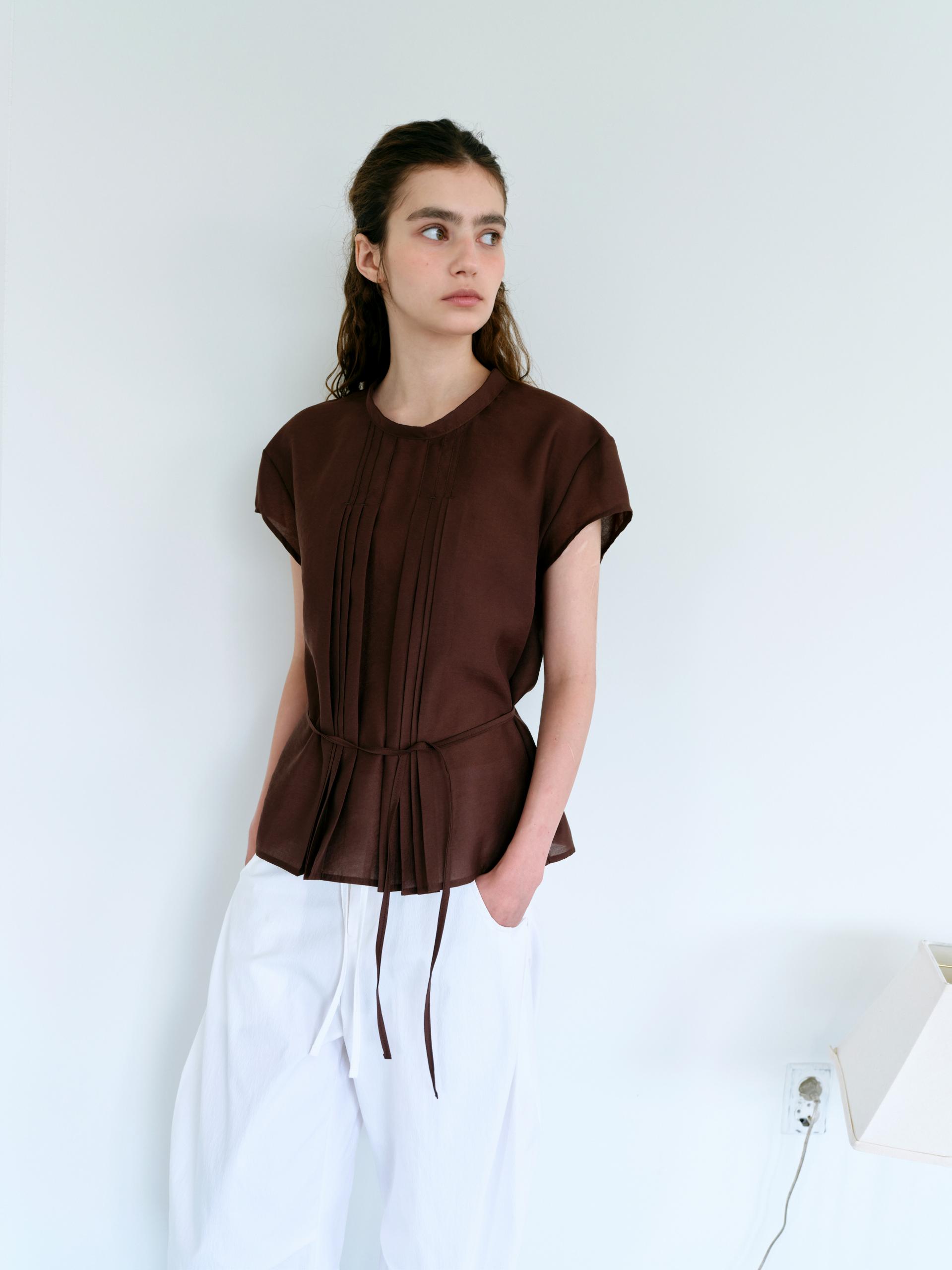veil pleats blouse (brown)