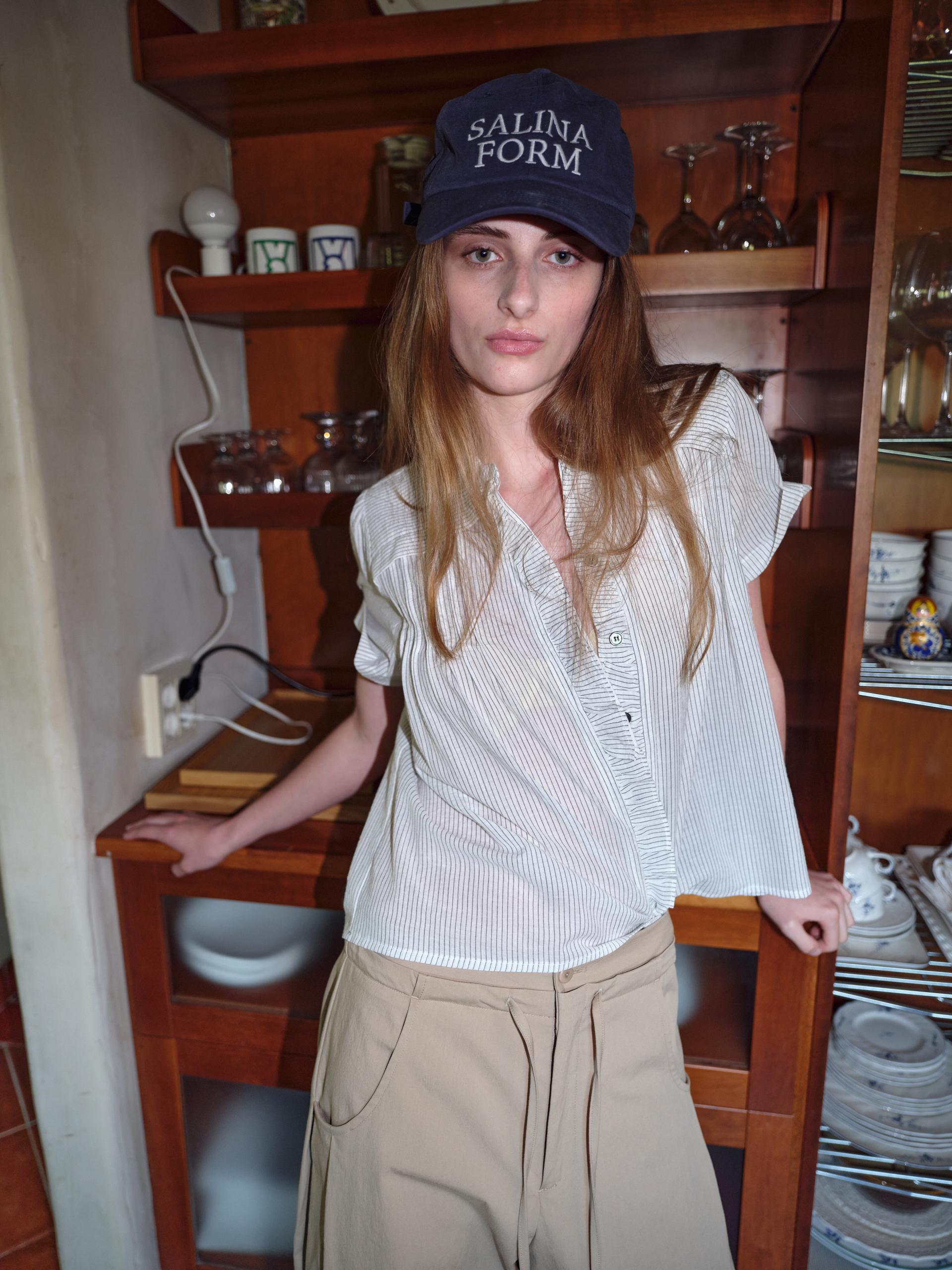 frill pintuck blouse (stripe)